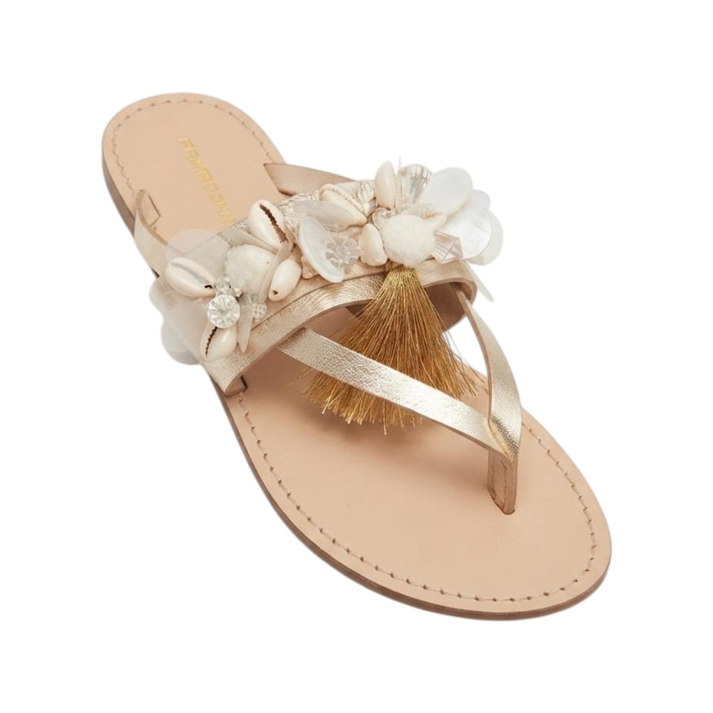 Women's Textured Slippers With Natural Seashells,Gold