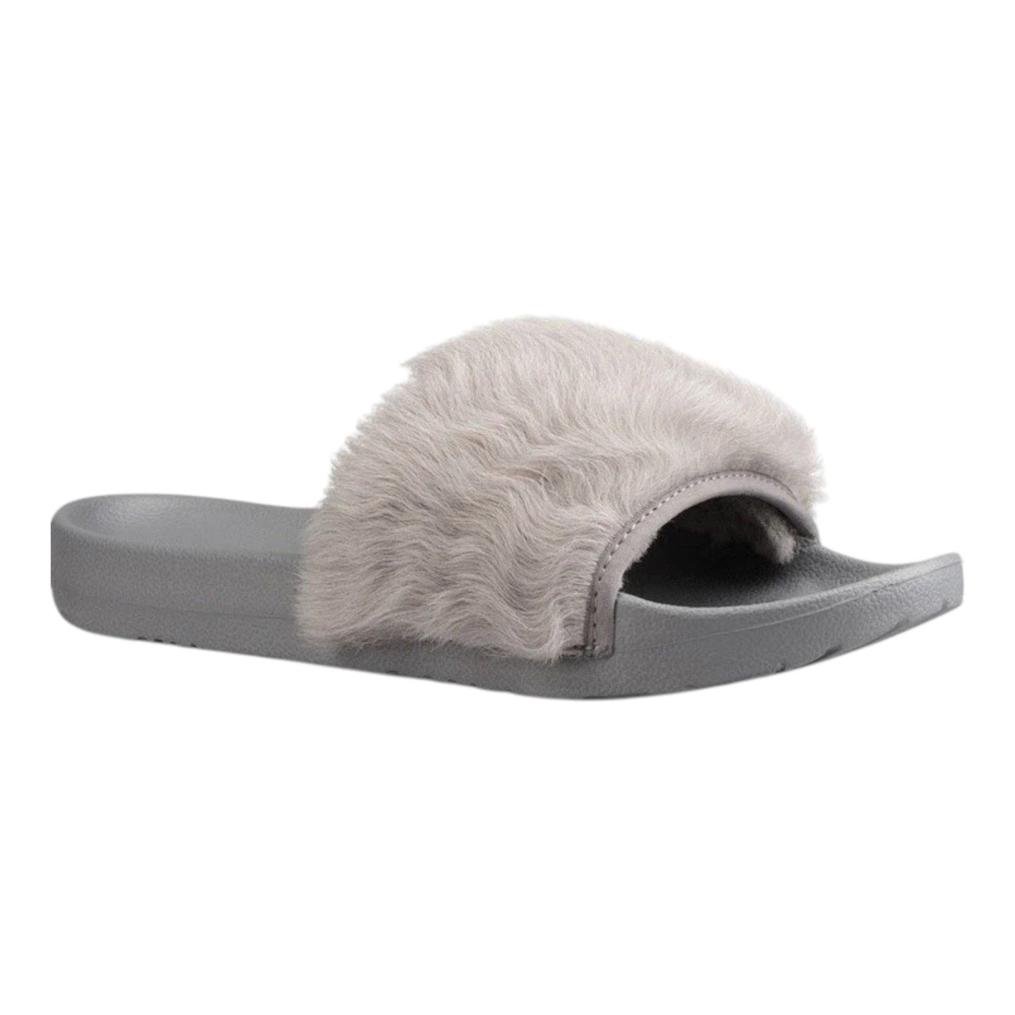 Women's Plain Faux Fur Slippers,Grey
