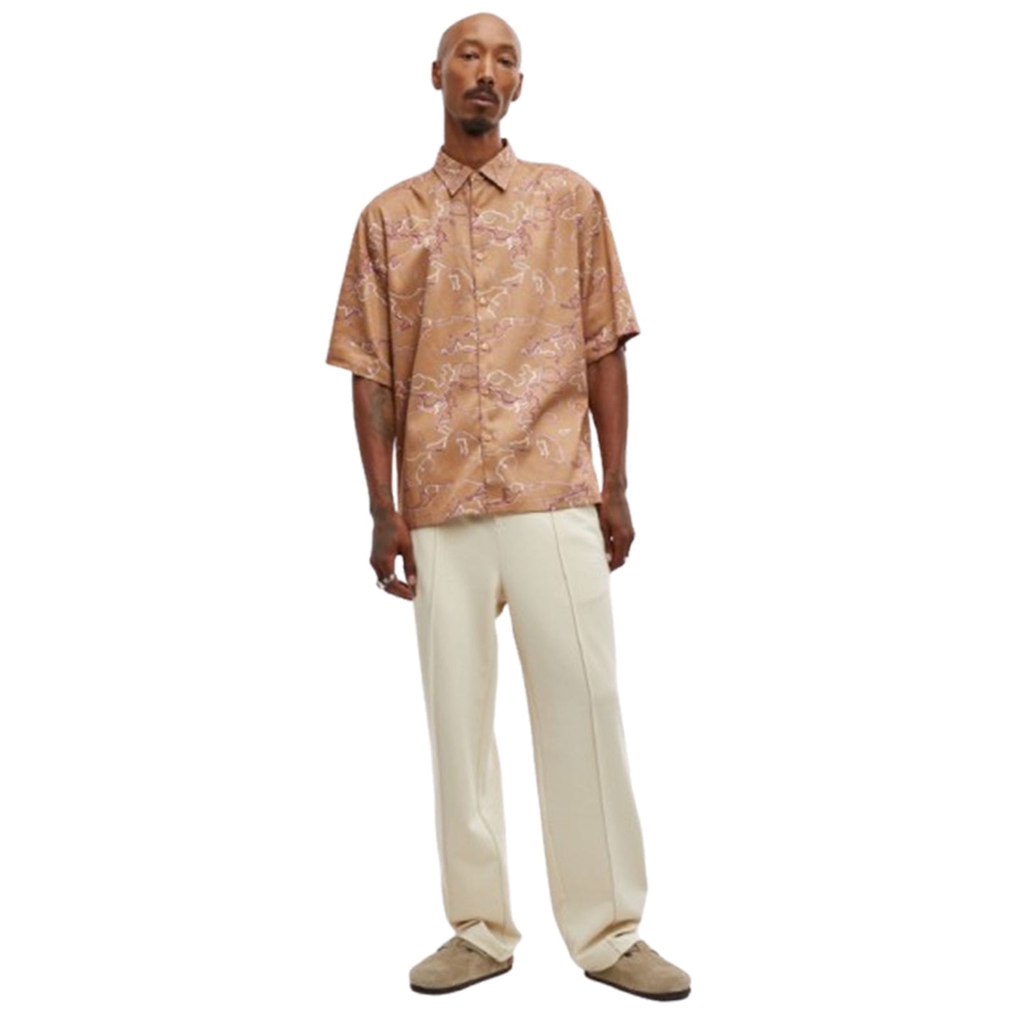Men's Printed Dress Shirt,Brown