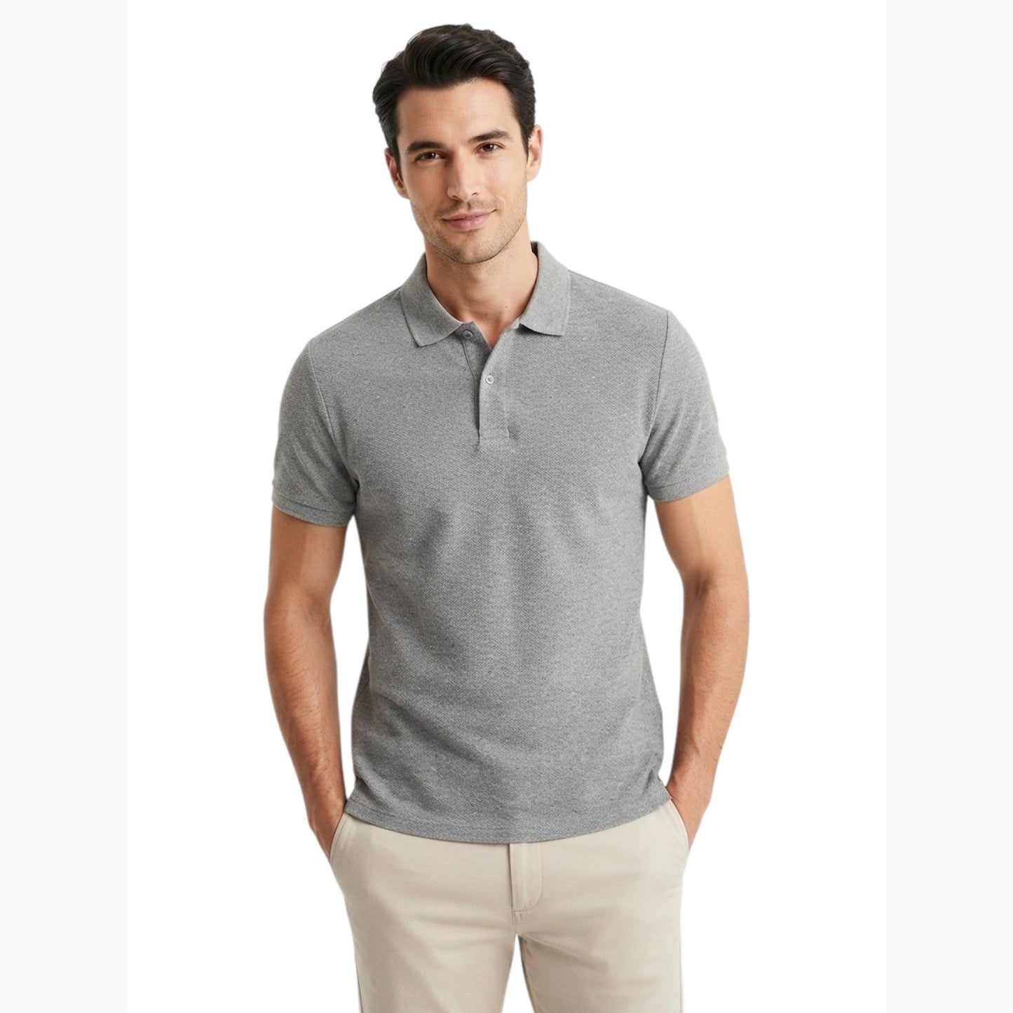 Men's Textured Polo Top,Grey