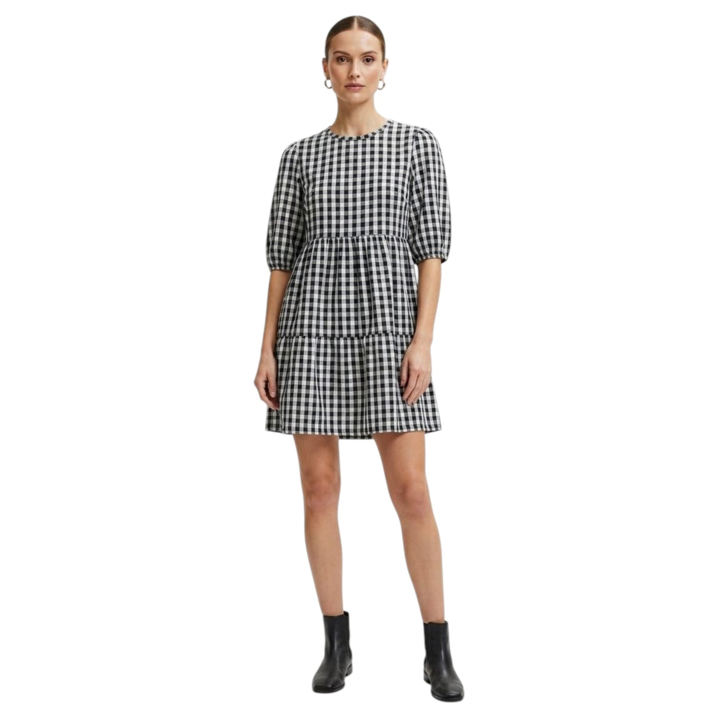 Women's Plaid Dress,White/Black