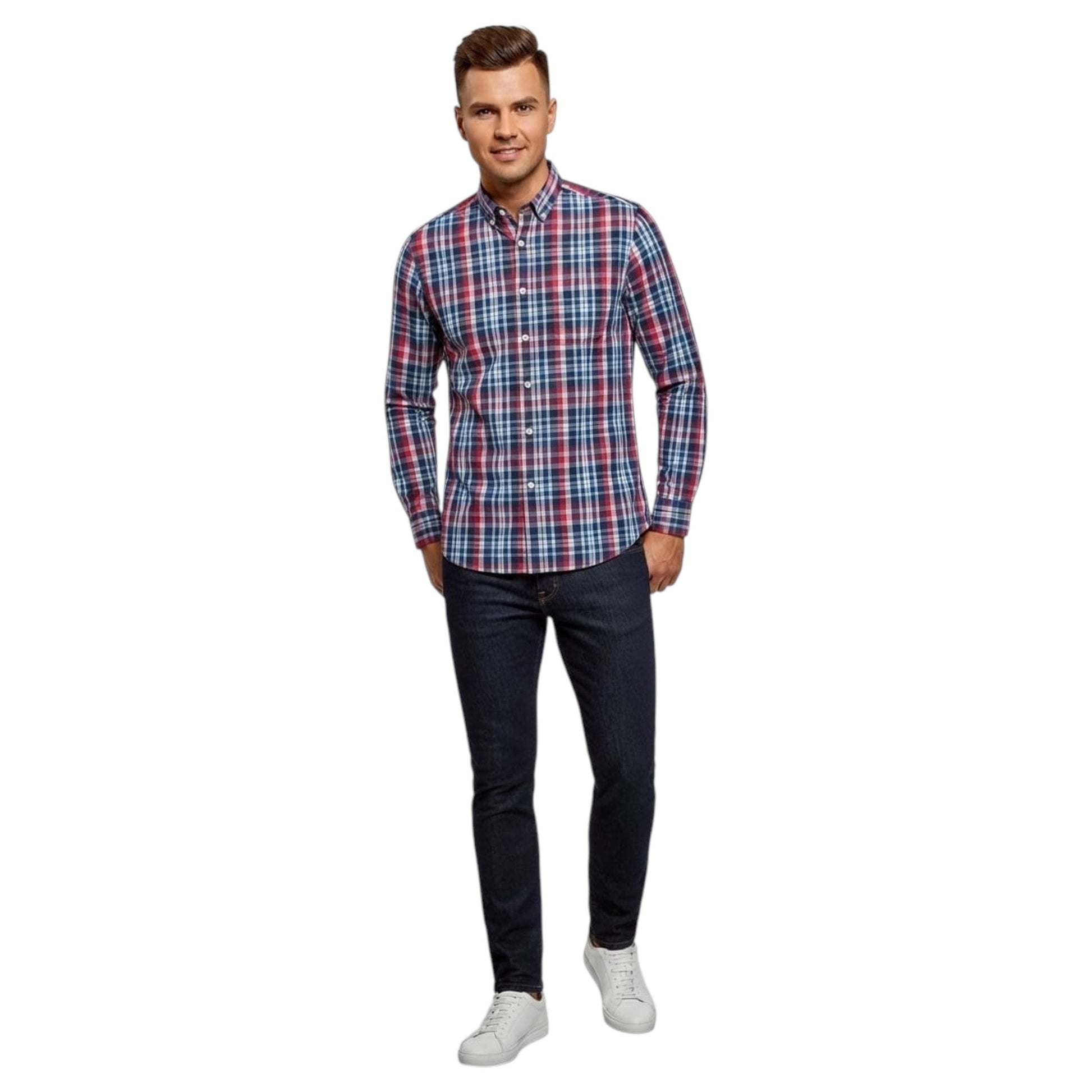 Men's Plaid Dress Shirt,Navy