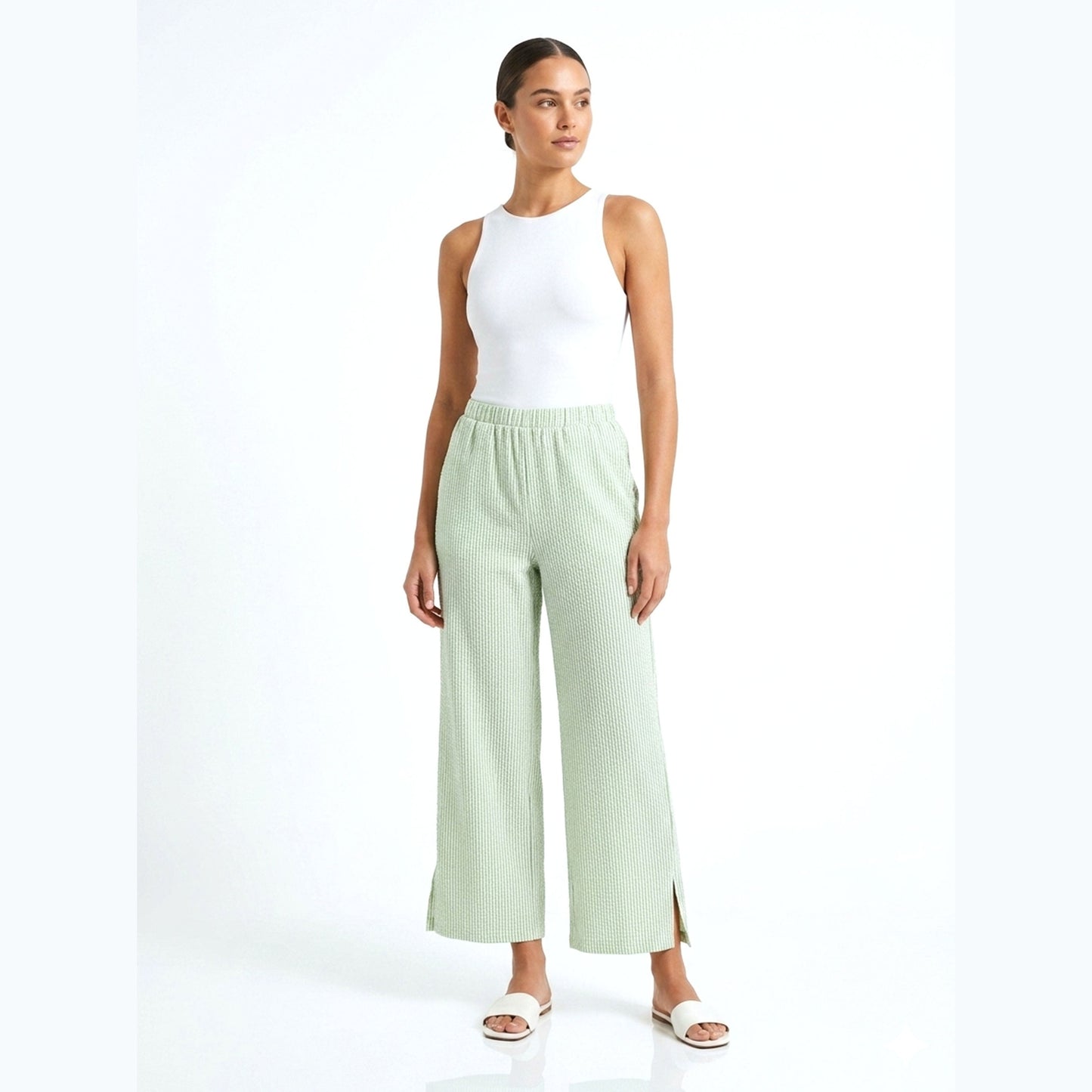 Women's Textured Pant,Mint Green/White