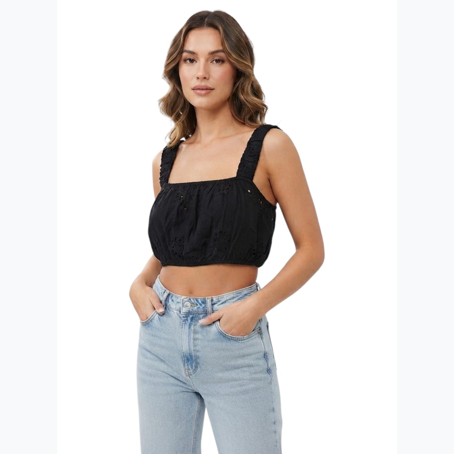 Women's Lace Crop Top,Black