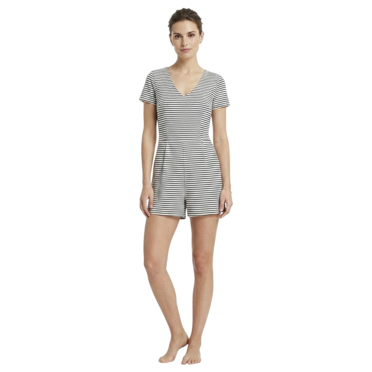Women's Stripped Jumpsuit,White
