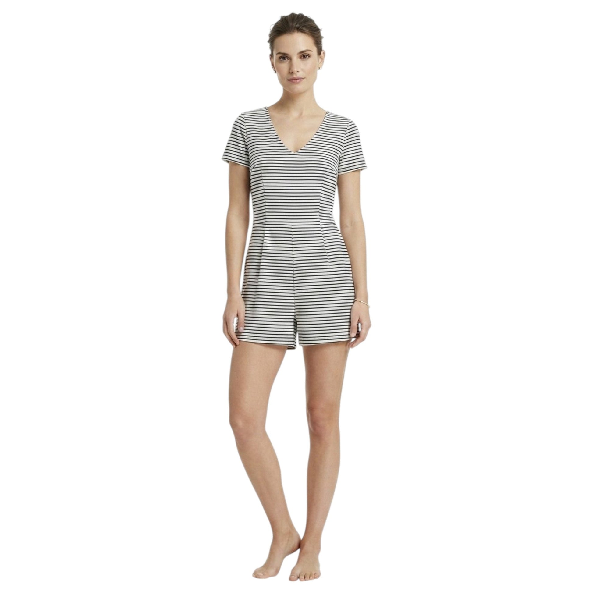 Women's Stripped Jumpsuit,White
