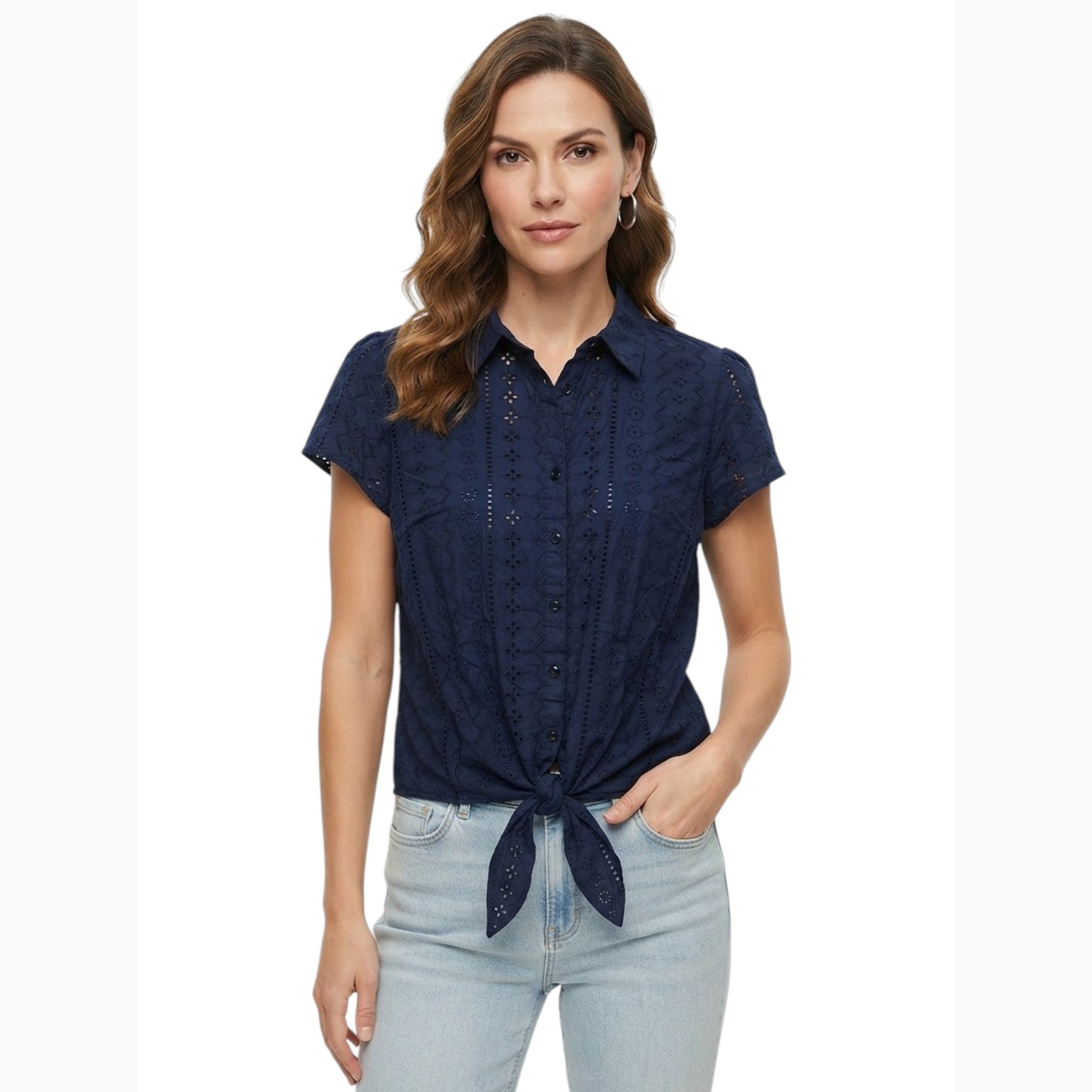 Women's Lace Dress Shirt,Navy