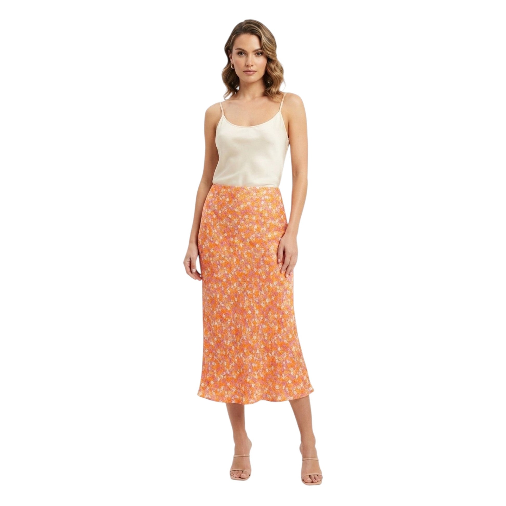 Women's Floral Printed Skirt,Orange