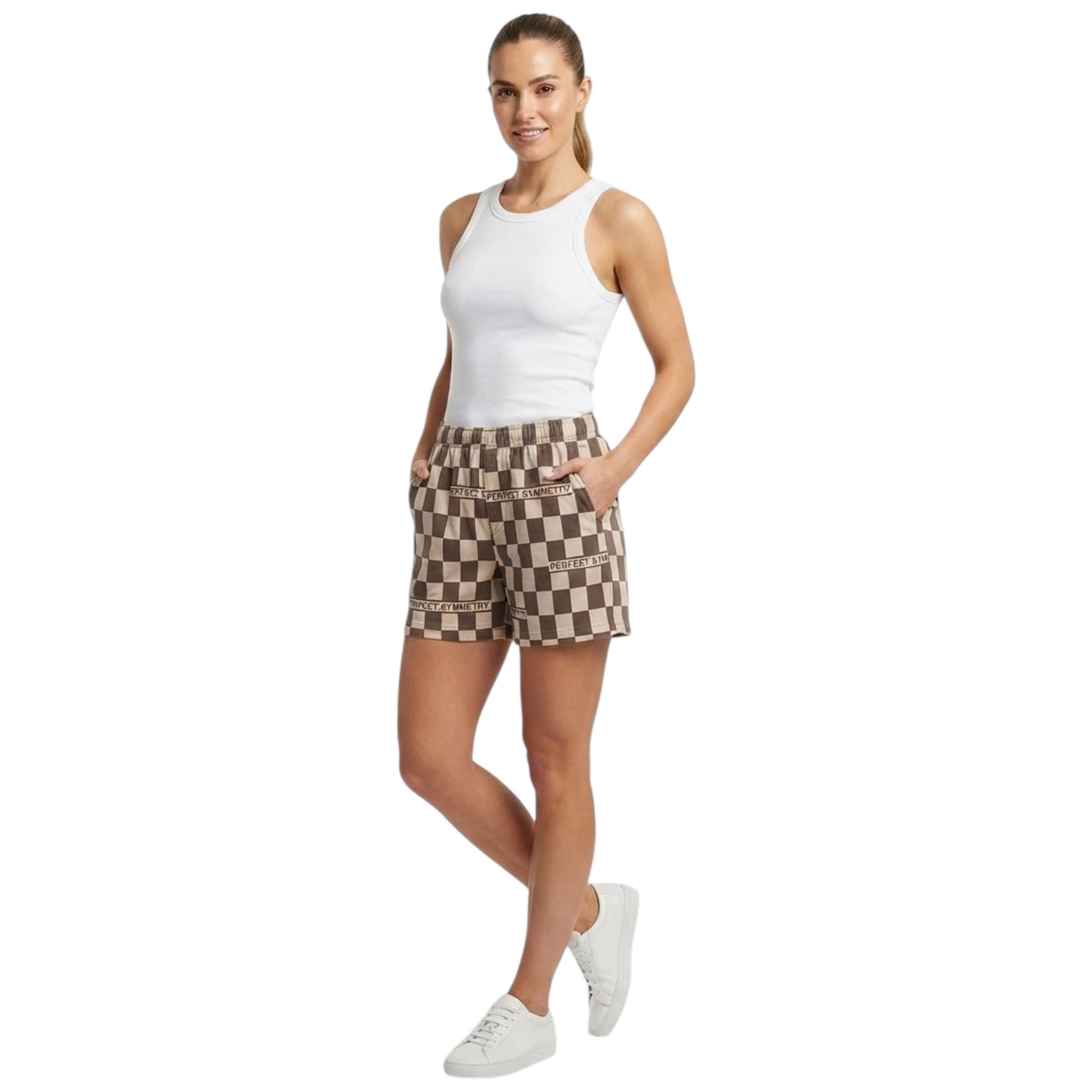 Women's Plaid Short,Beige/Brown
