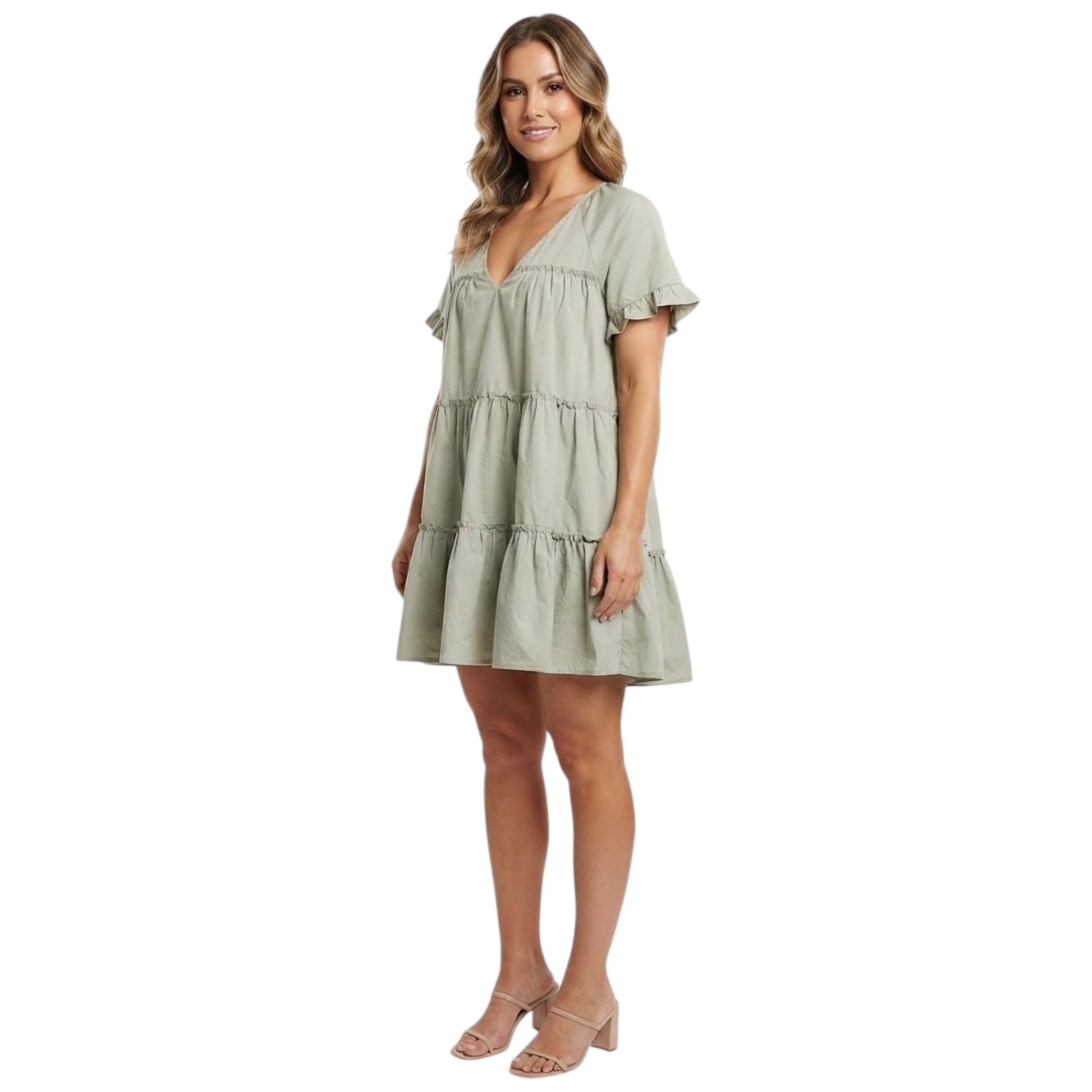 Women's Plain Solid Dress,Dusty Olive