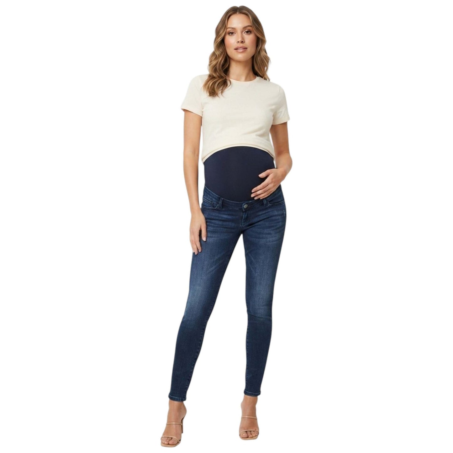 Women's Washed Pregnant Jeans,Navy