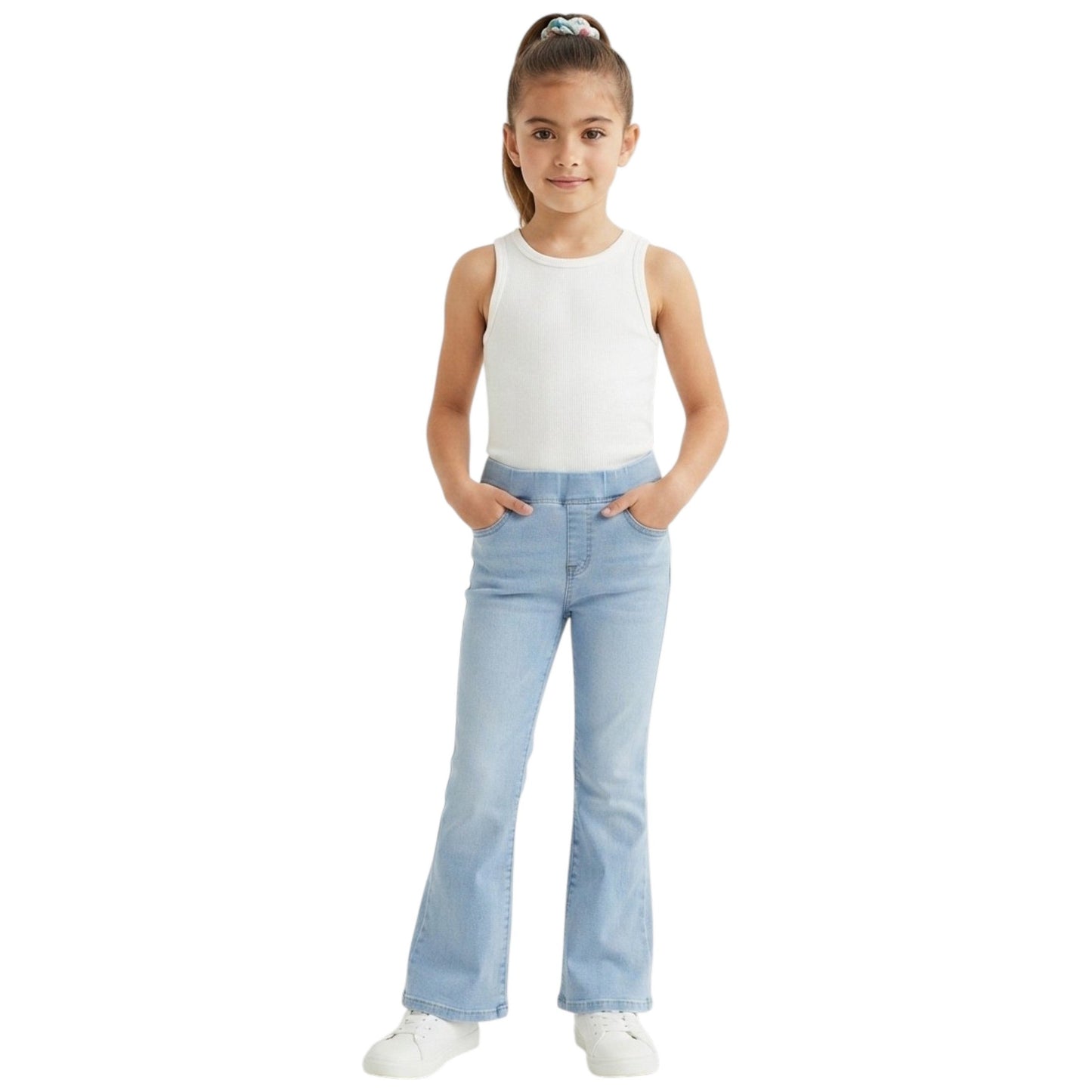 Kids Girl's Plain Solid Jeans,Light Blue