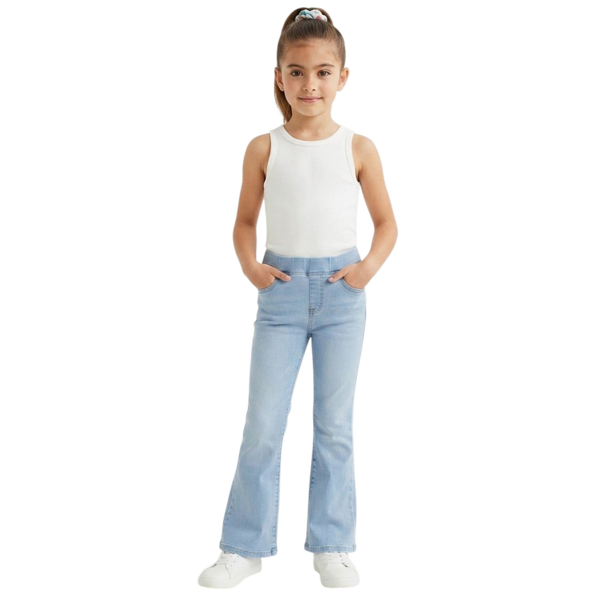 Kids Girl's Plain Solid Jeans,Light Blue