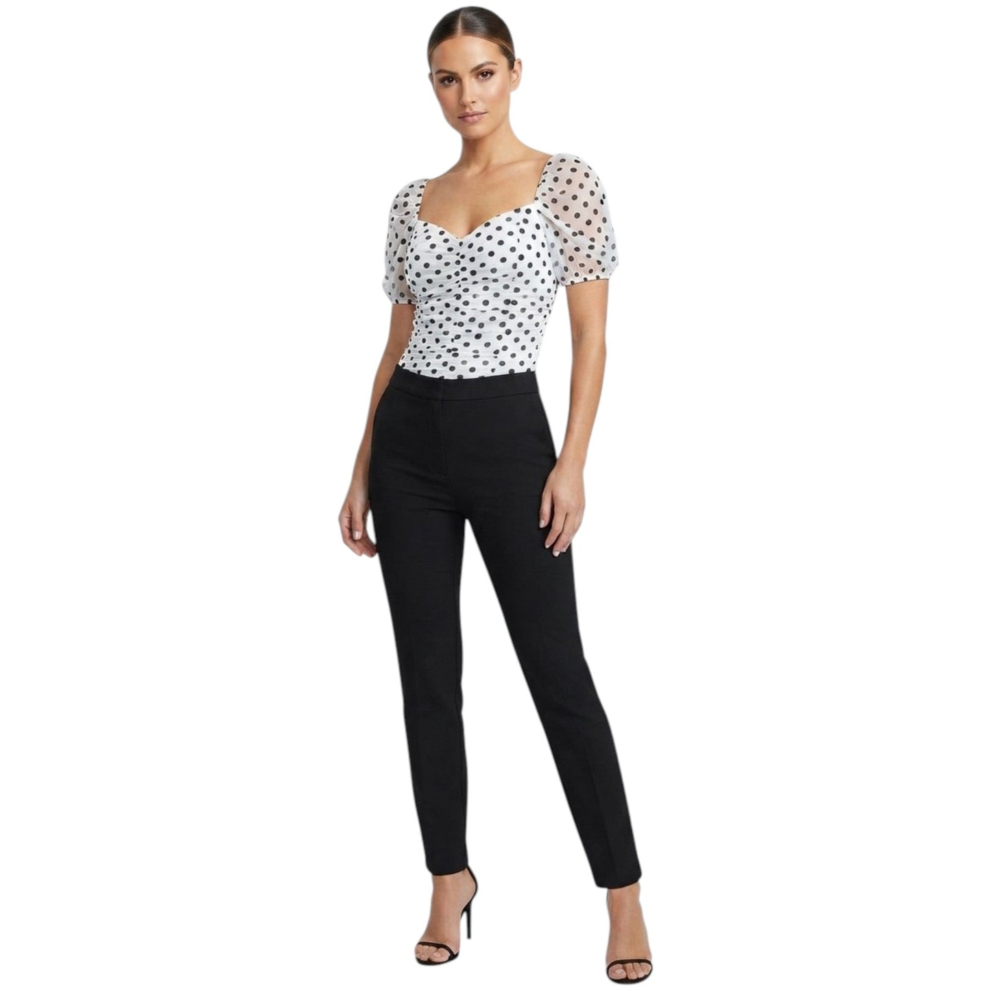 Women's Printed Polka Dot Bodysuit,White