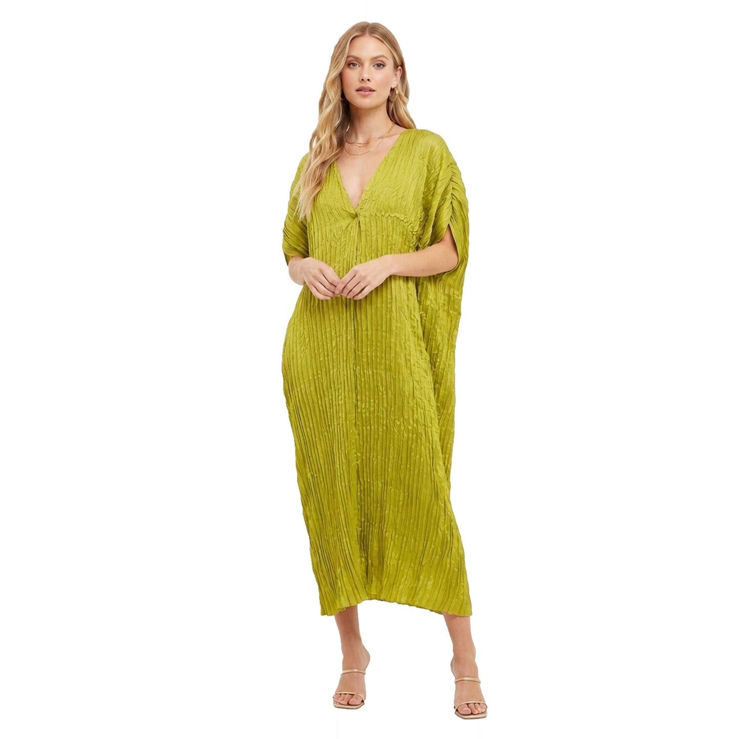 Women's Plain Pleated Dress,Green