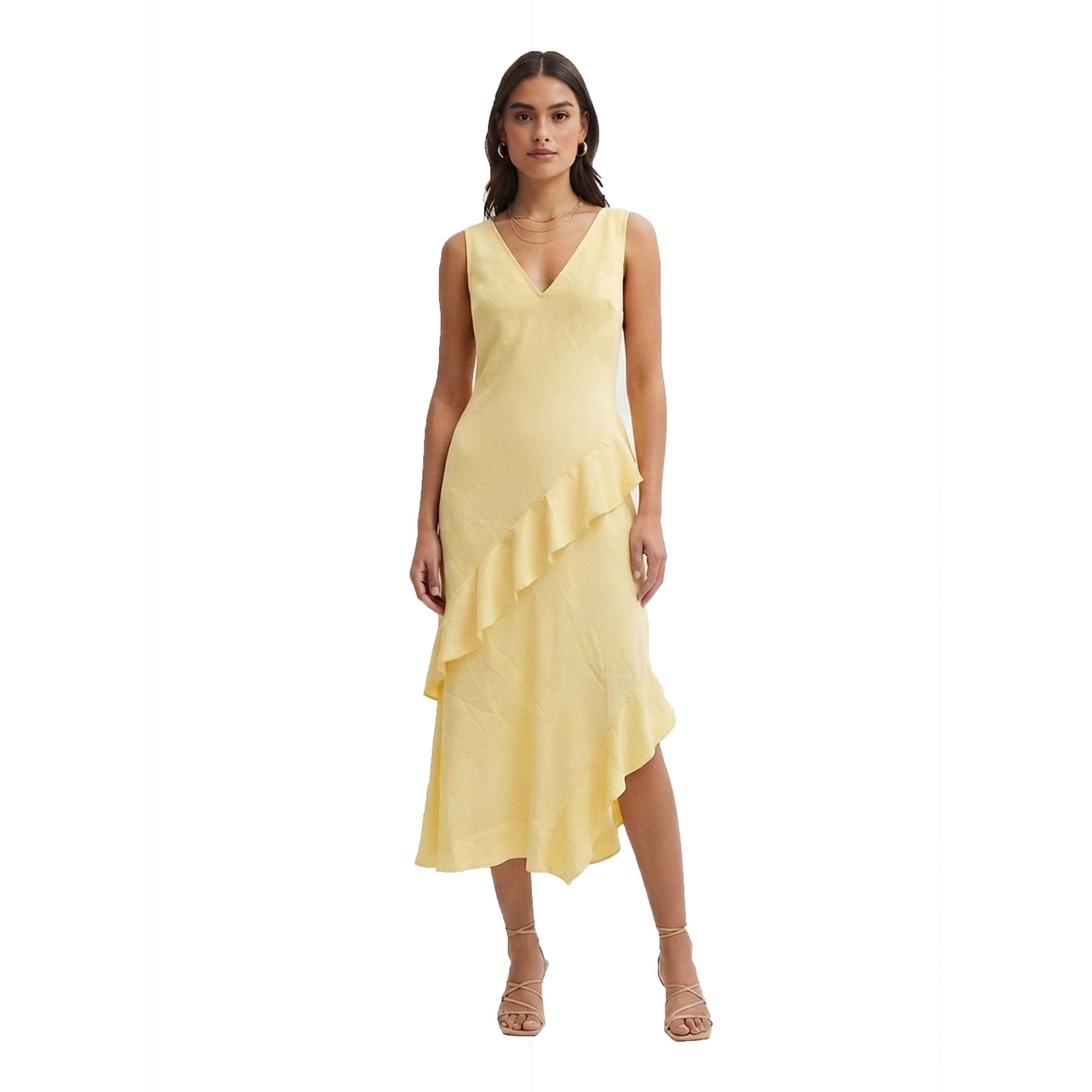 Women's Plain Ruffled Dress,Yellow