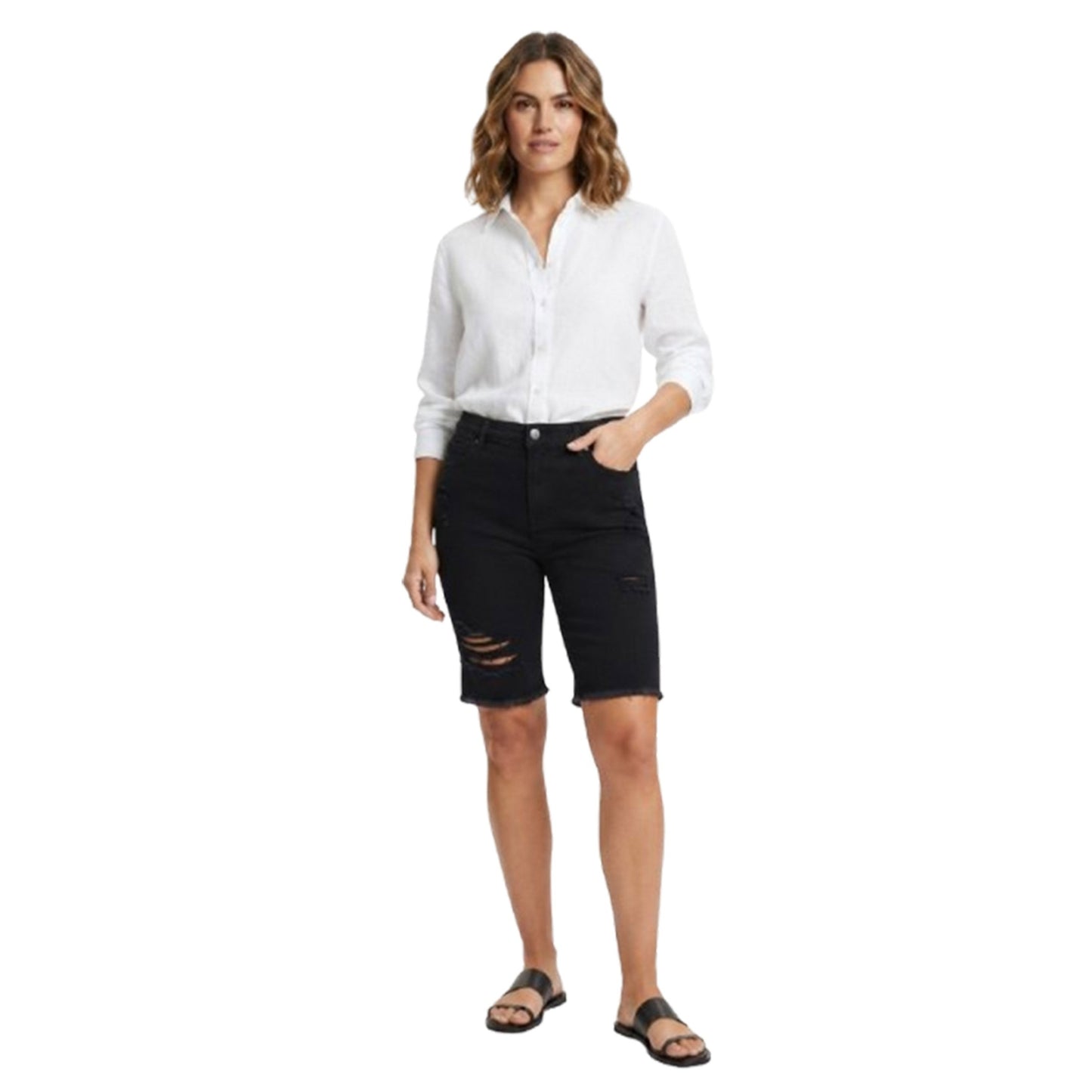 Women's Ripped Jeans Short,Black