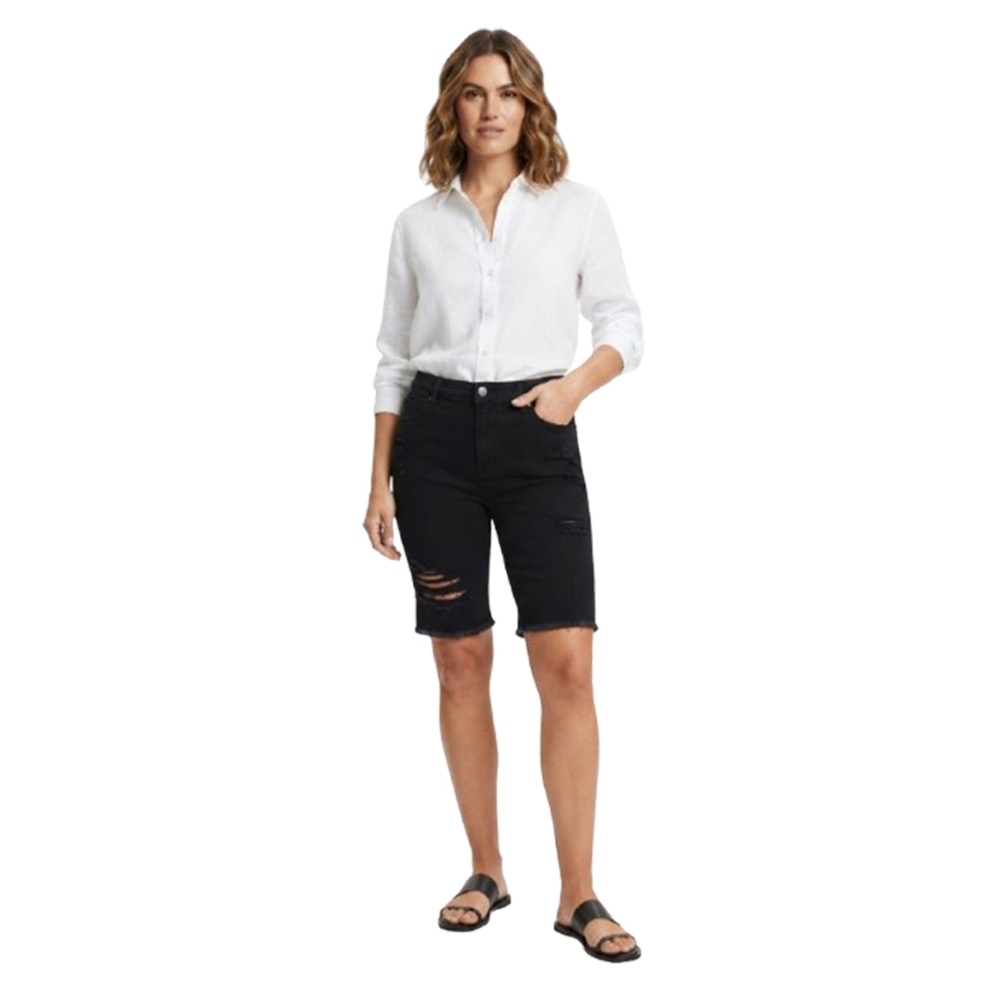 Women's Ripped Jeans Short,Black