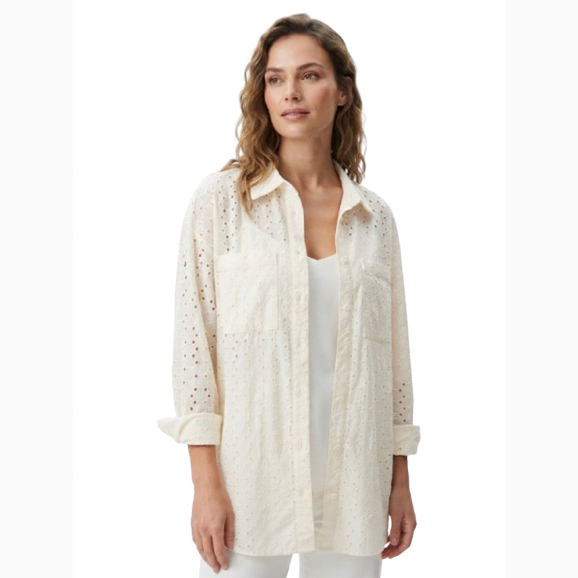 Women's Plain Open Broderie Anglaise Chemise,Off White