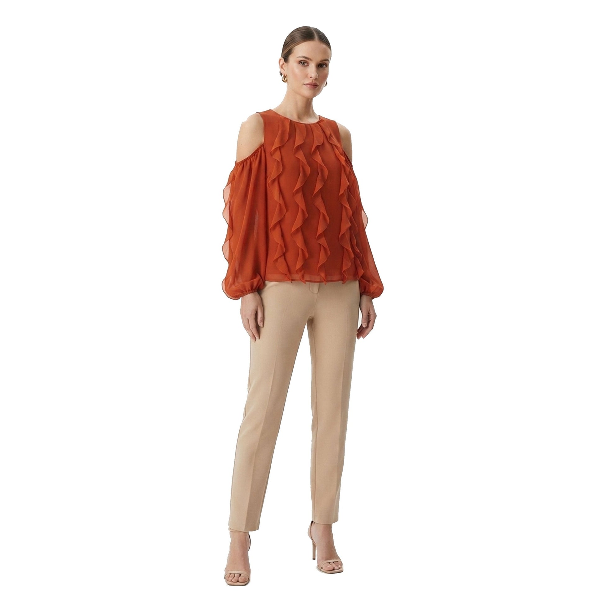 Women's Ruffled Top,Brick