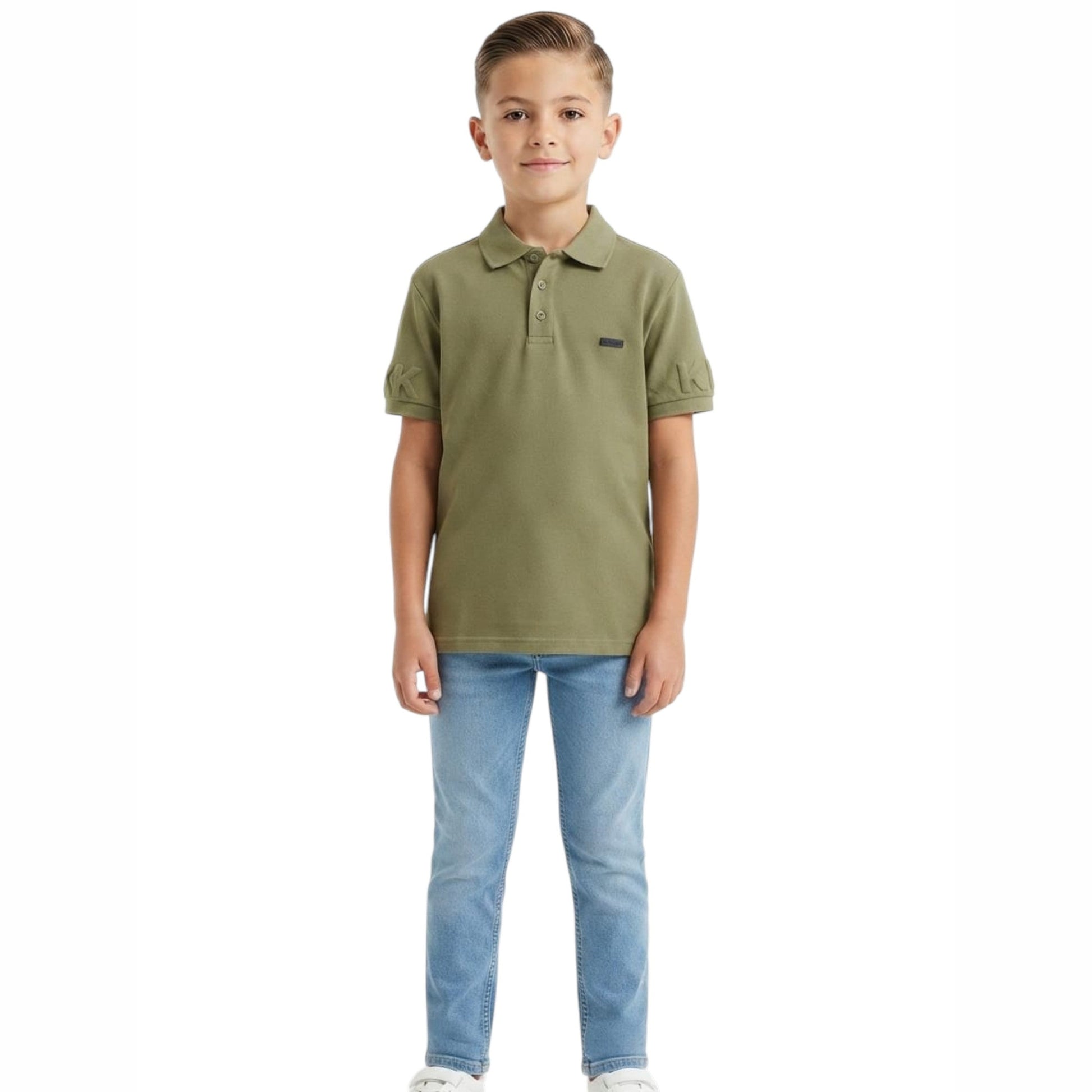 Kids Boy's Textured Polo Top,Olive