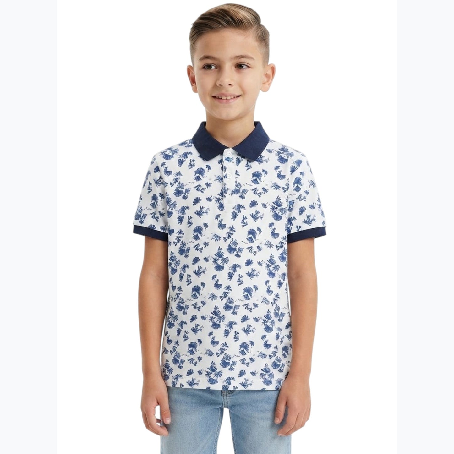 Kids Boy's Printed polo Top,White