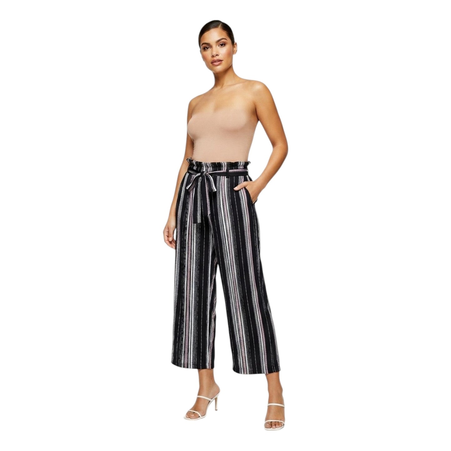 Women's Stripped Pants With Belt,Multi