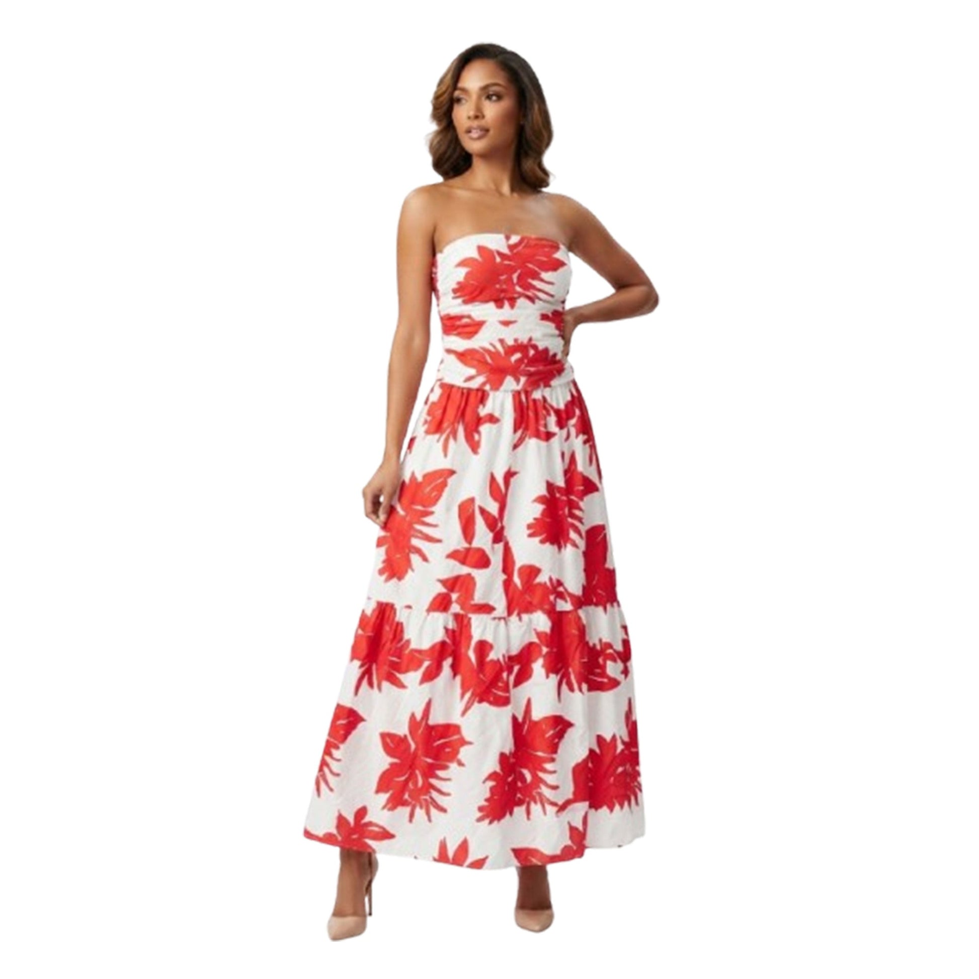 Women's Printed Dress,White/Red