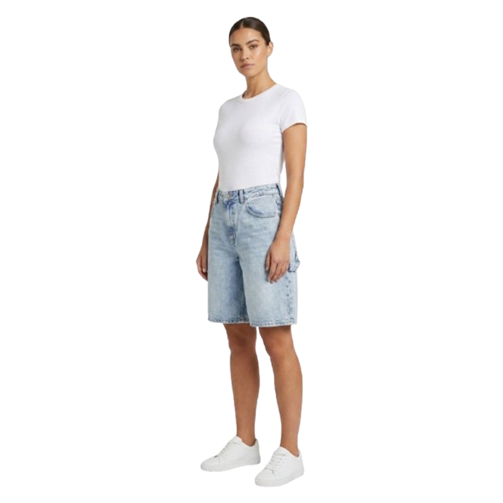 Women's Plain Baggy Jeans Short,Light Blue