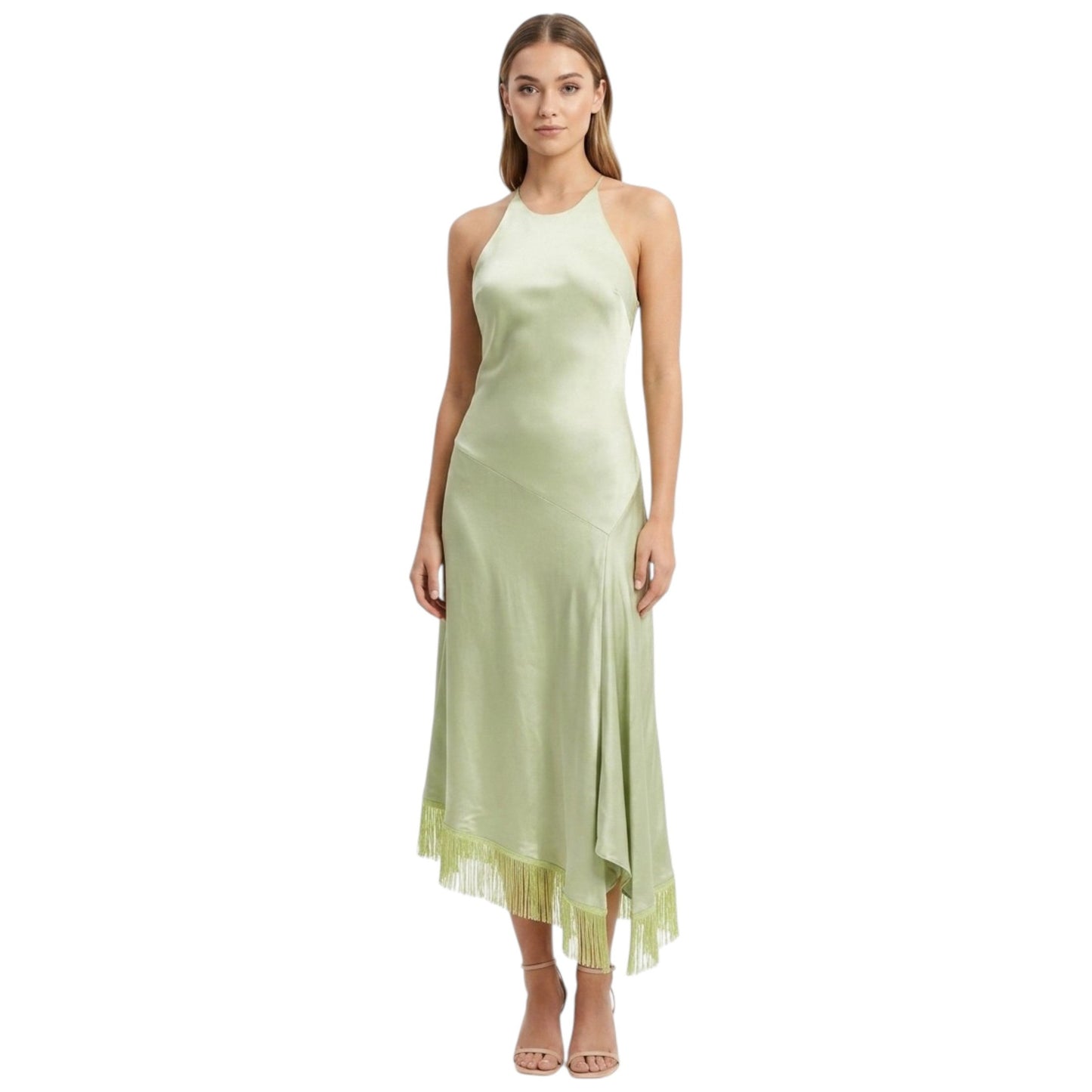 Women's Plain Solid Dress With Fringe Detail,Mint Green
