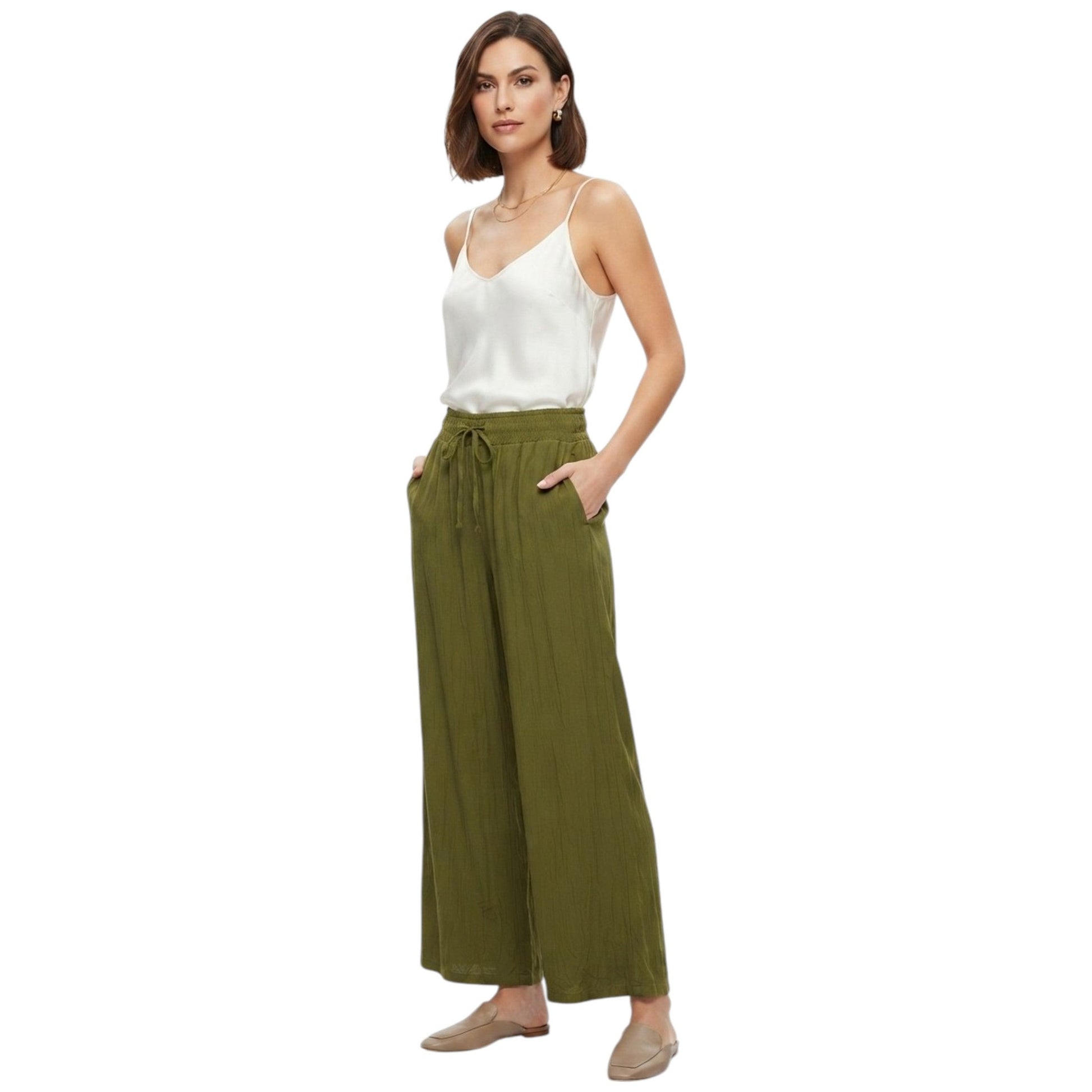 Women's Plain Solid Pant,Dark Olive