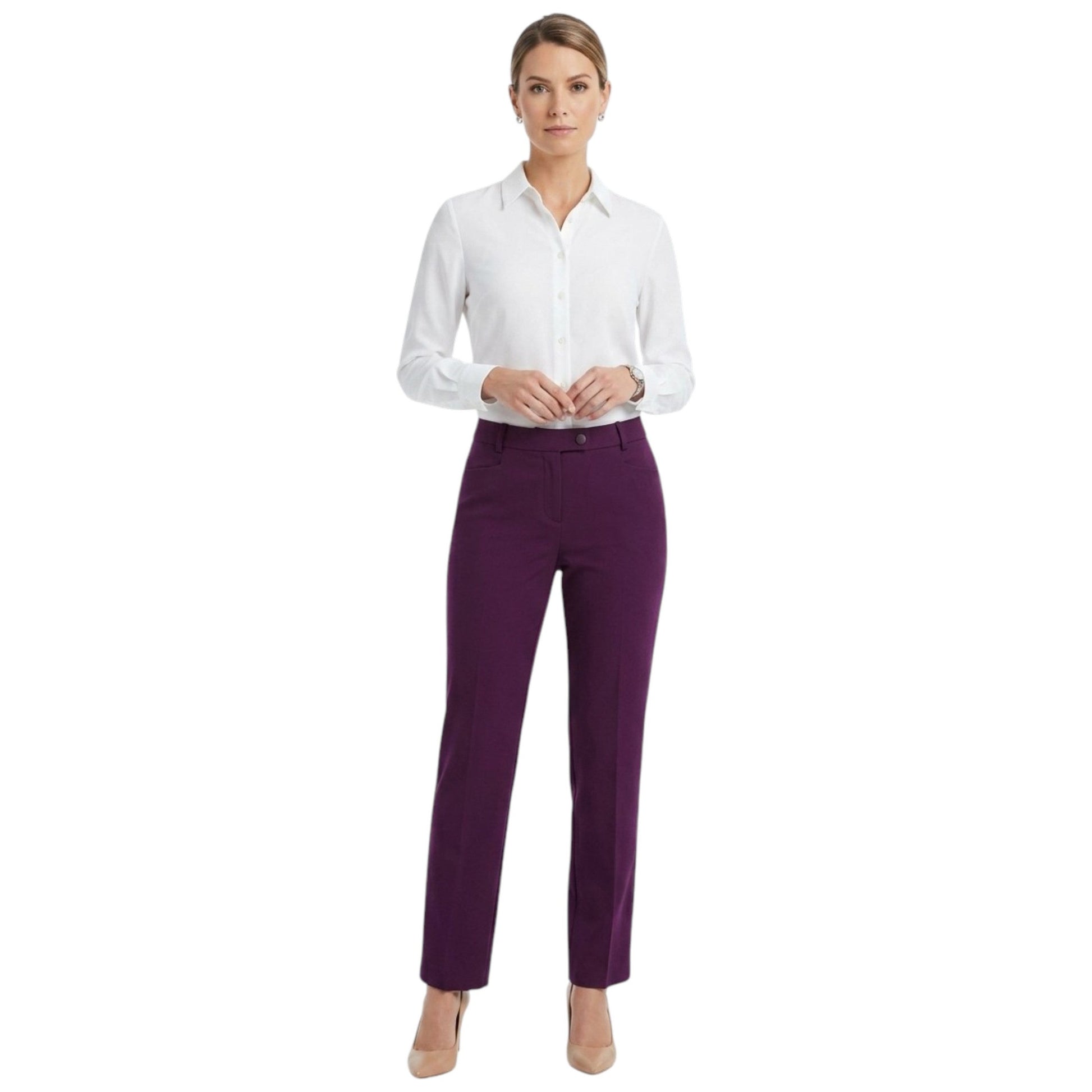 Women's Plain Solid Classic Pant,Dark Purple