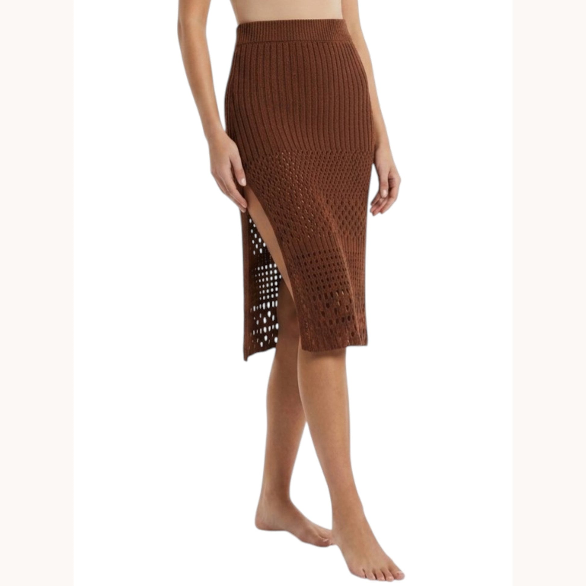 Women's Plain Crochet Skirt,Brown