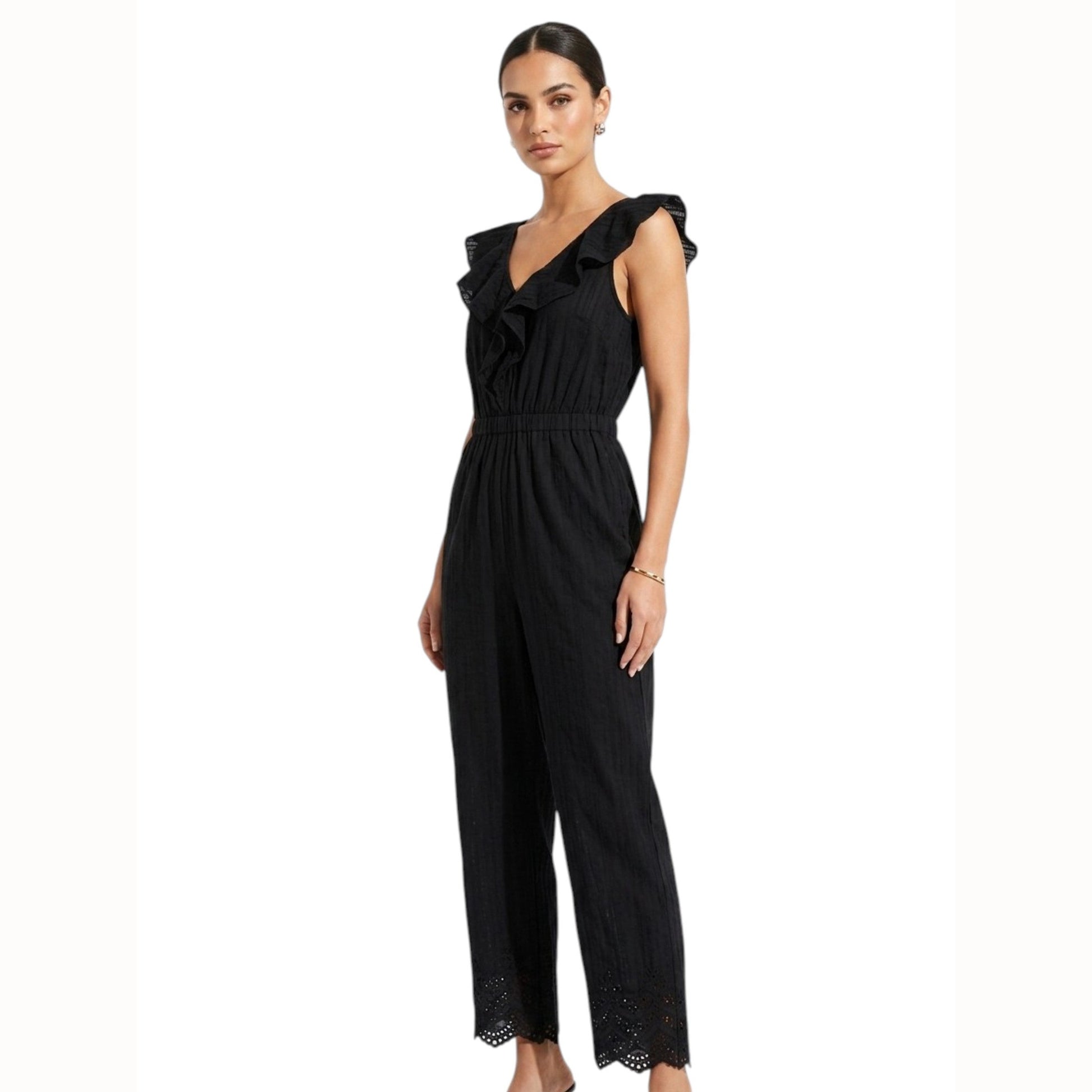 Women's Textured Jumpsuit,Black