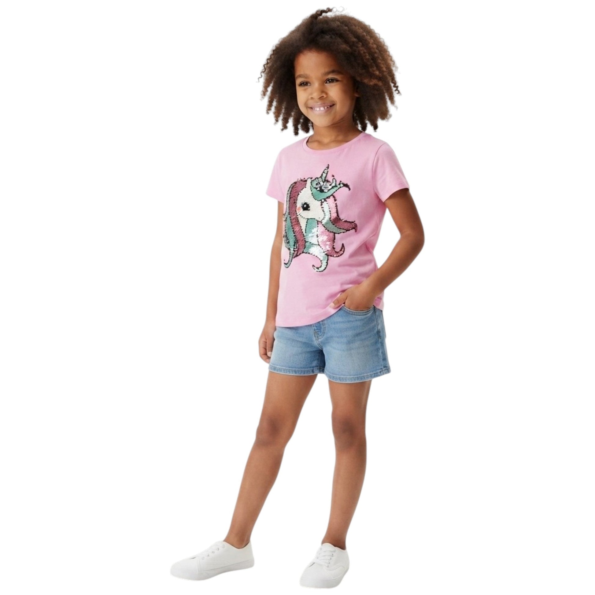 Kids Girl's Graphic Sequin Printed Top,Pink
