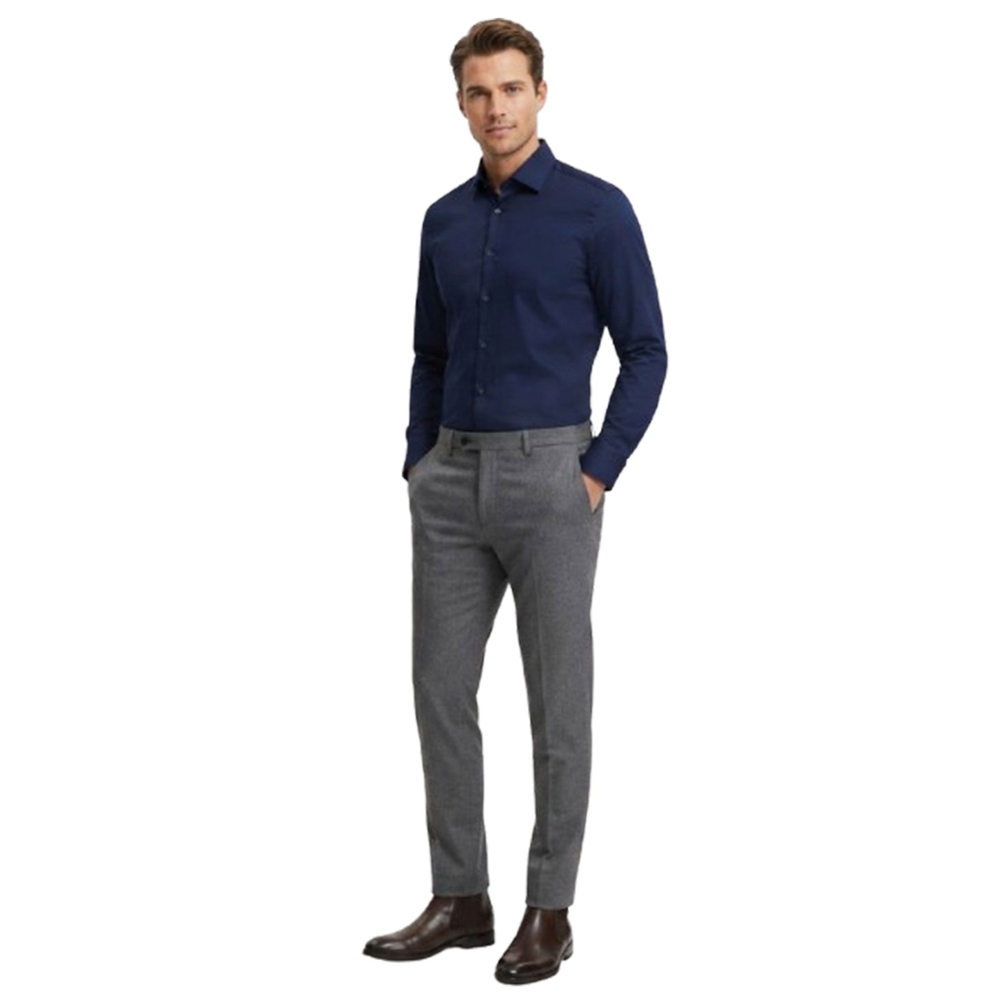 Men's Plain Solid Dress Shirt,Navy