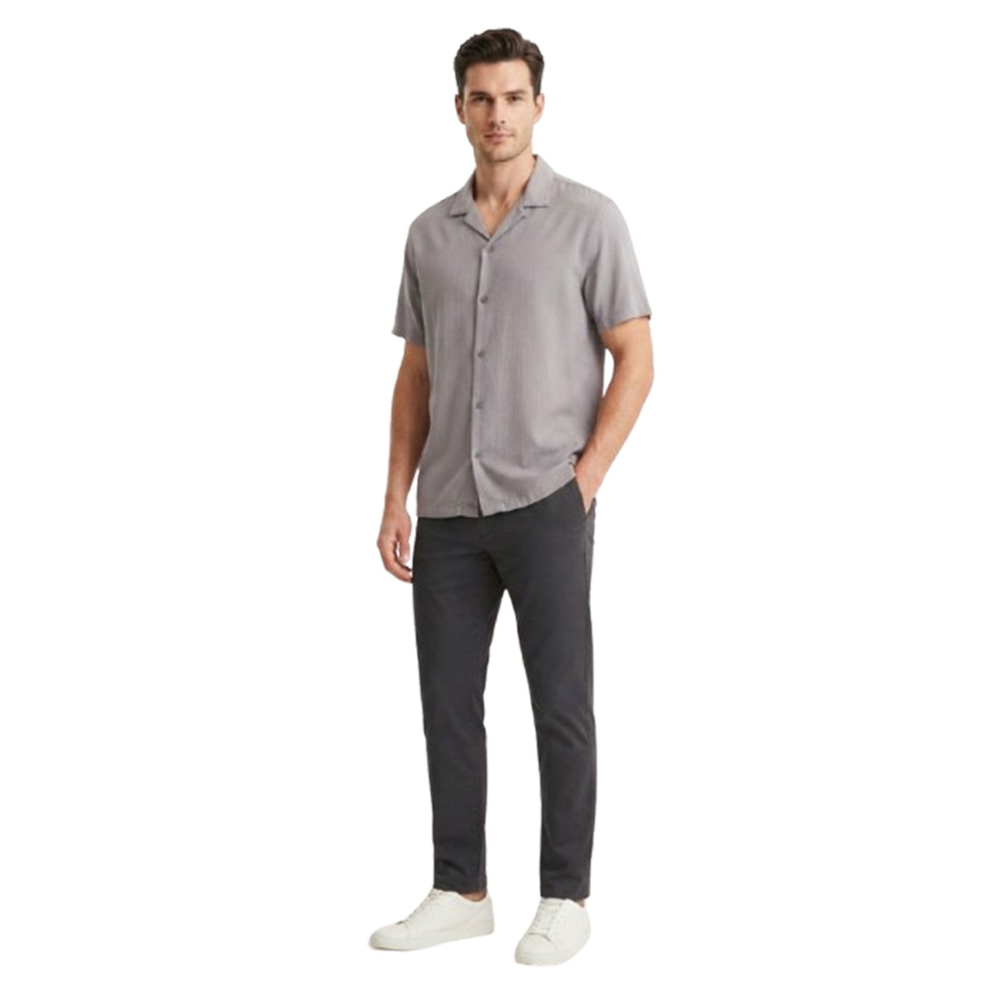 Men's Plain Solid Dress Shirt,Grey
