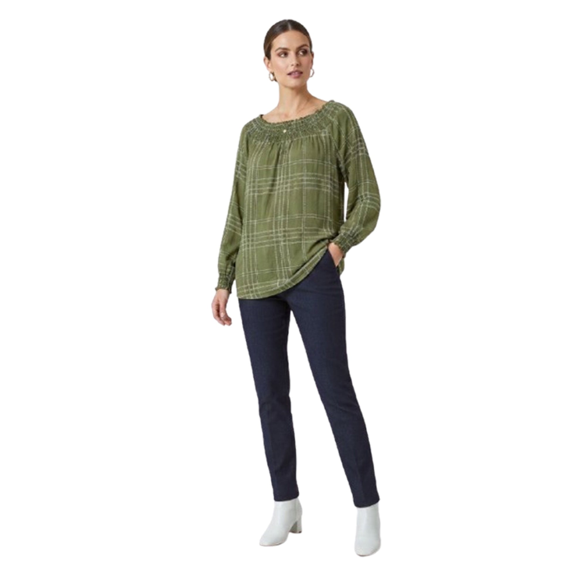 Women's Plaid Top,Olive