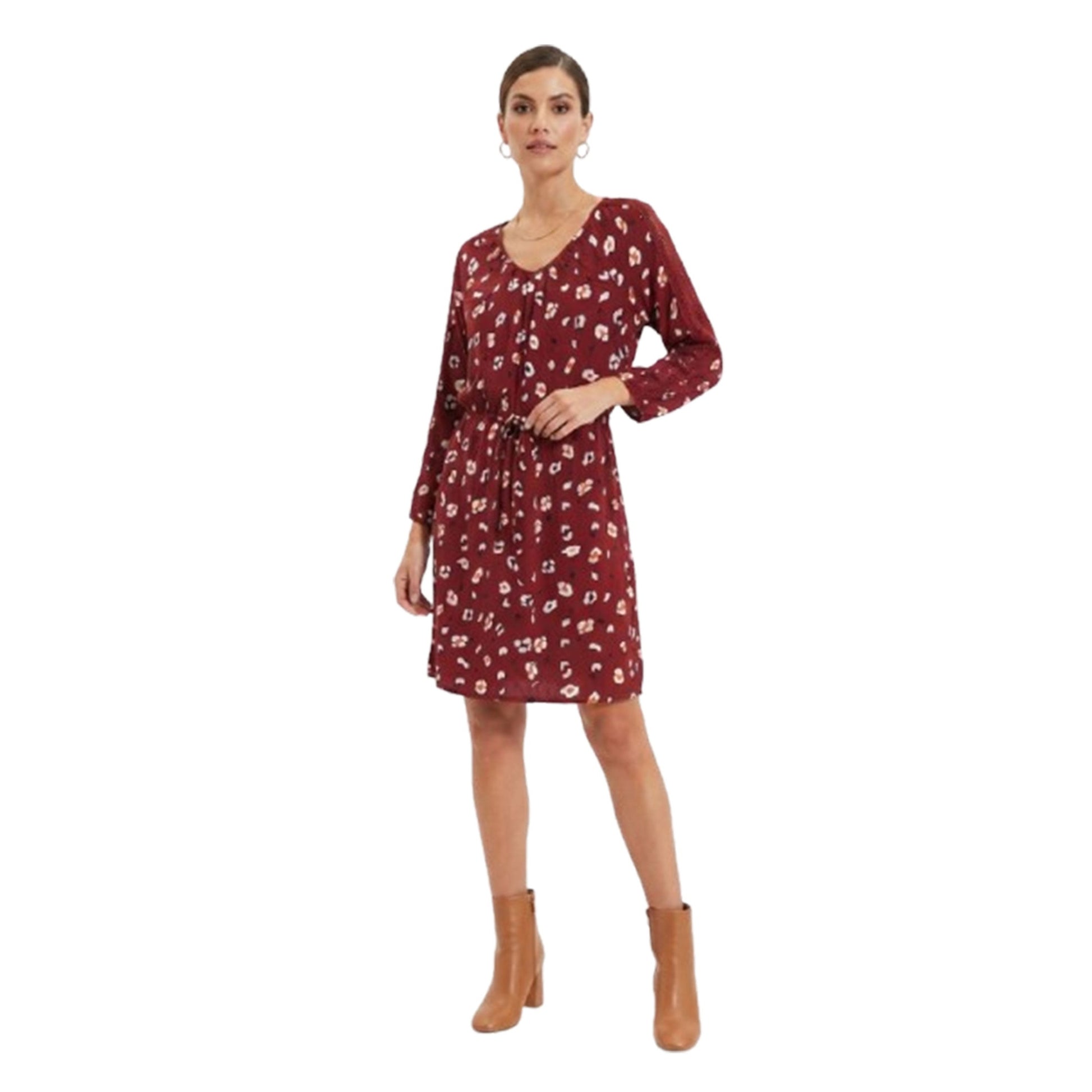 Women's Printed Dress,Burgandy