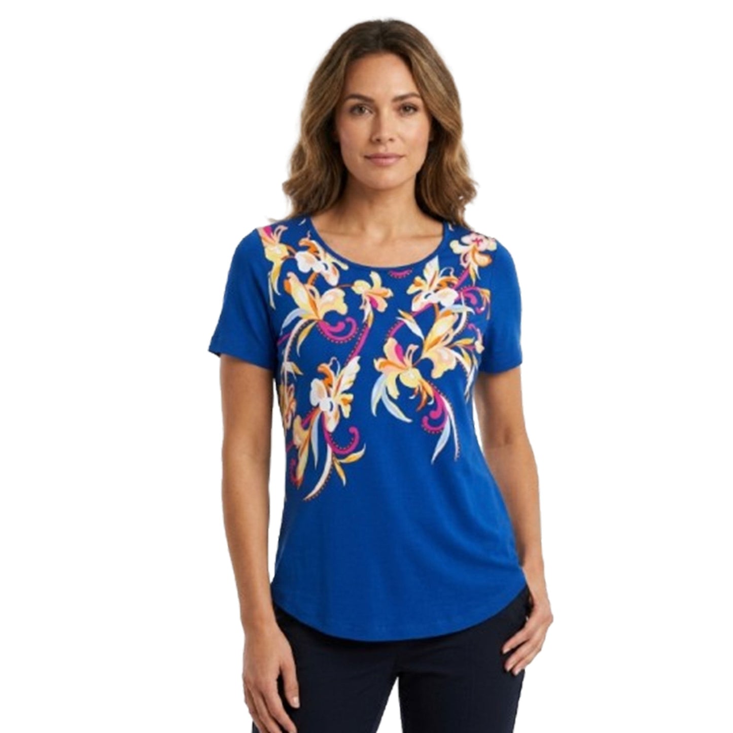 Women's Floral Printed Top,Navy Blue