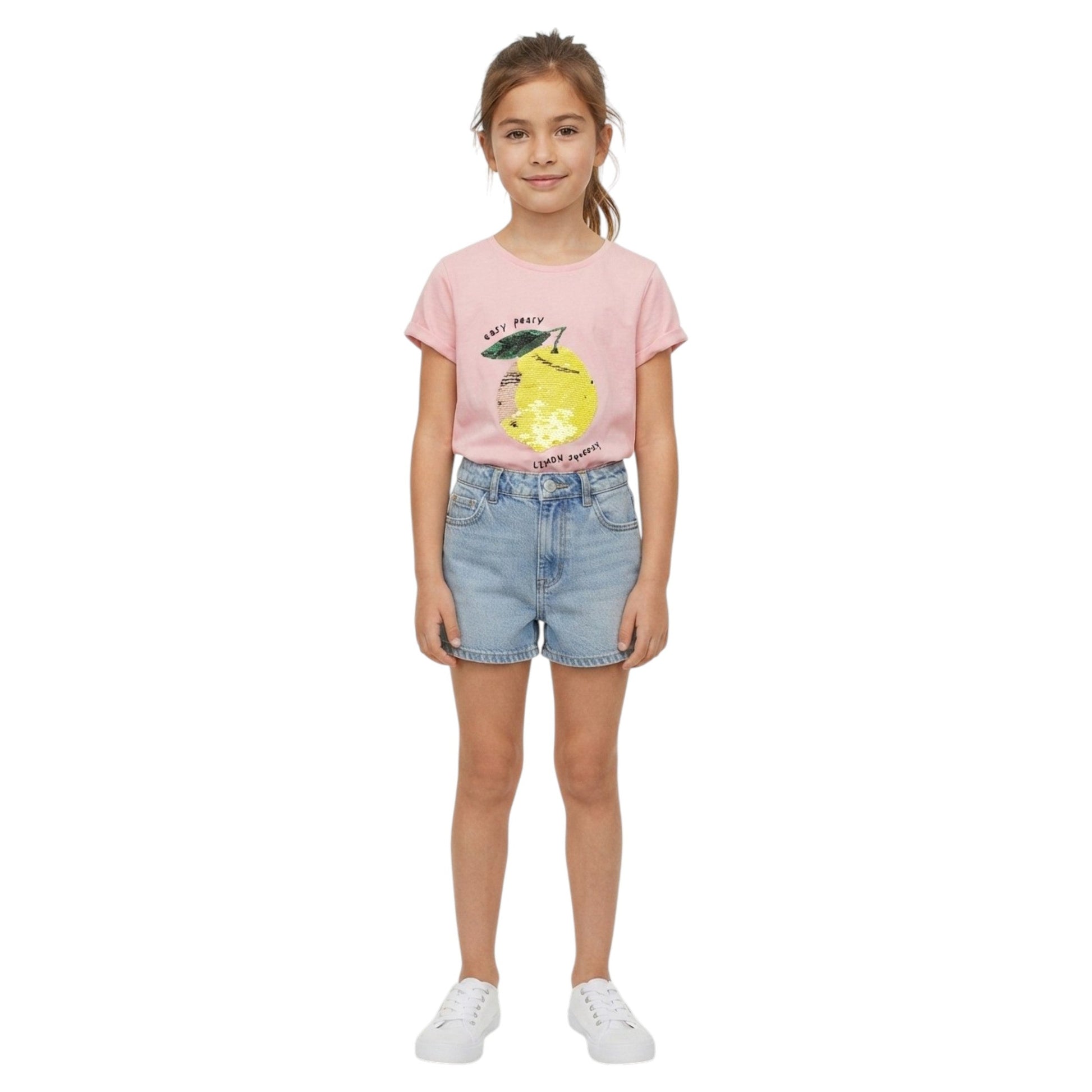 Kids Girl's Printed Sequin Top,Light Pink