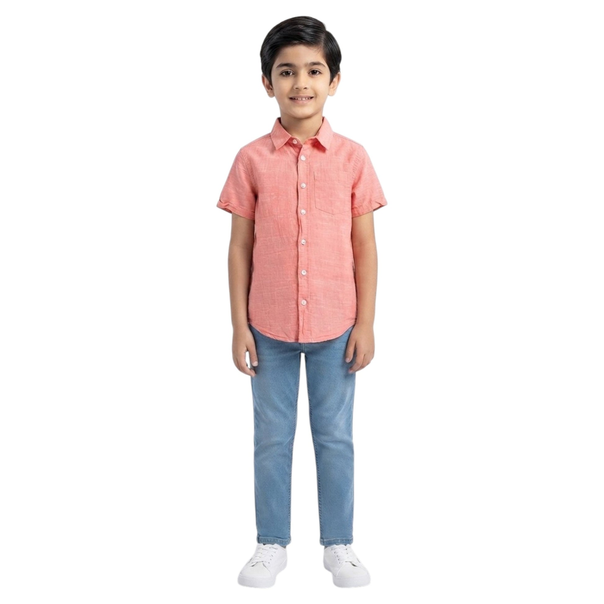 Kids Boy's Plain Dress Shirt,Light Red