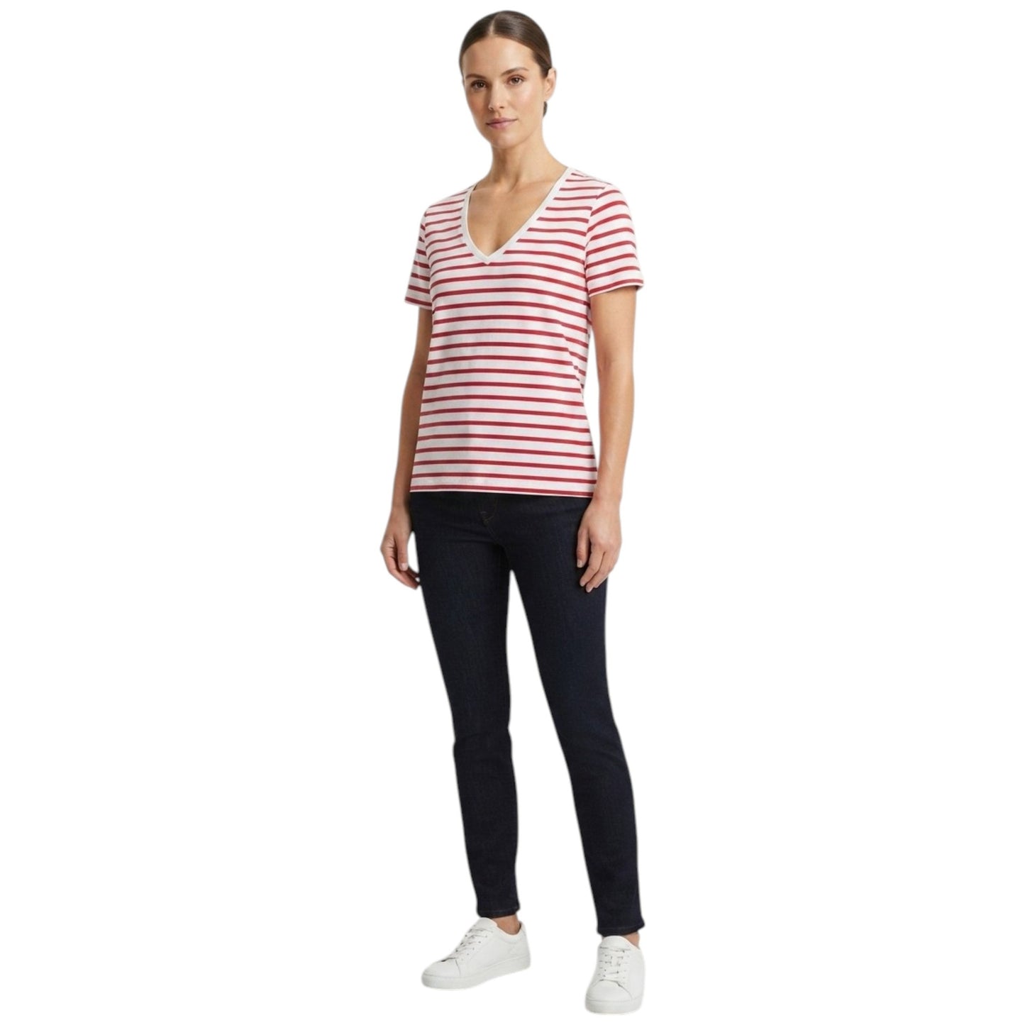 Women's Striped Top,Red/White