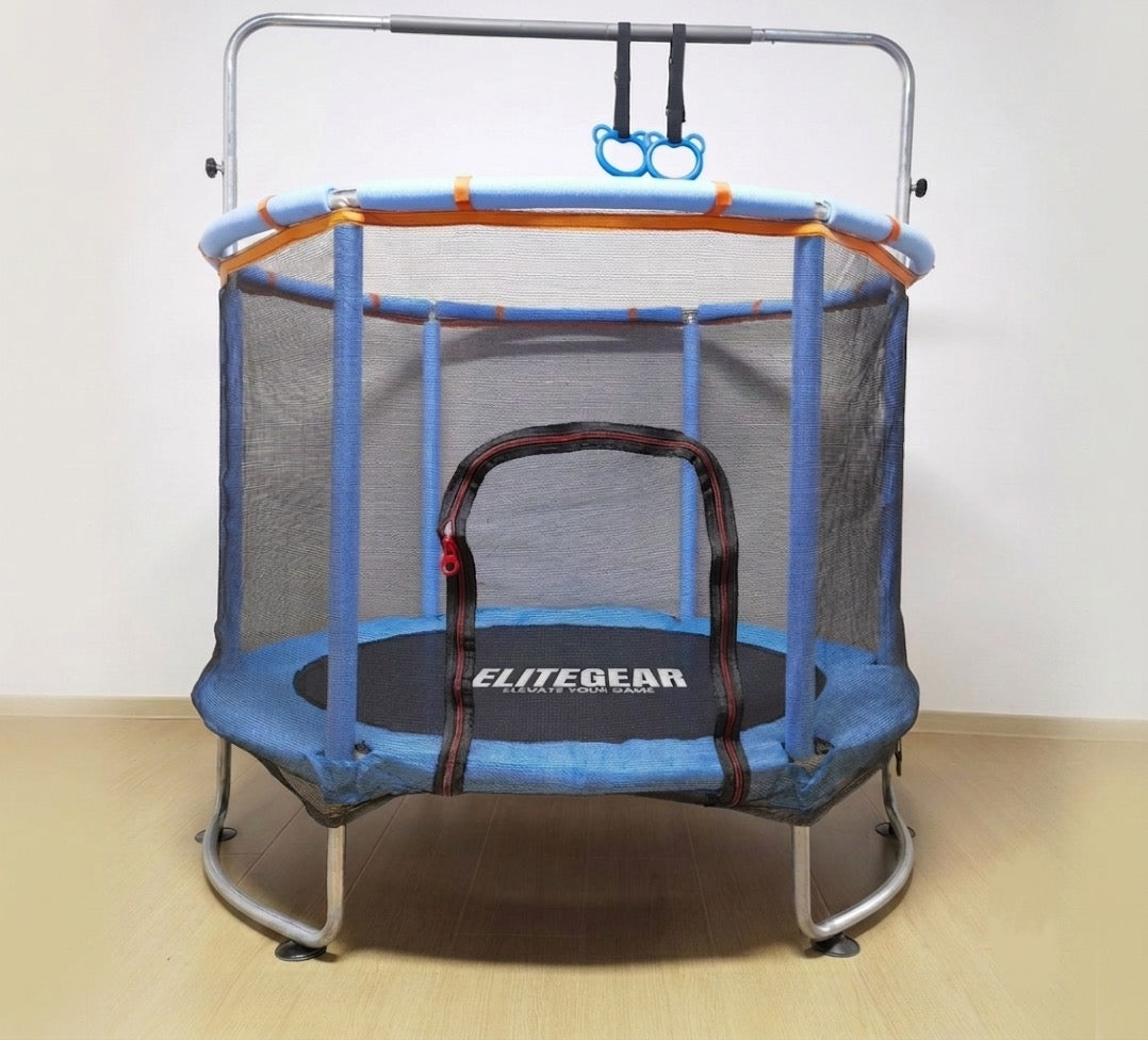 EliteGear™ Blue Mini Trampoline + Hammock + Basketball + Balls + Adjustable Bar + Gloves + Rings