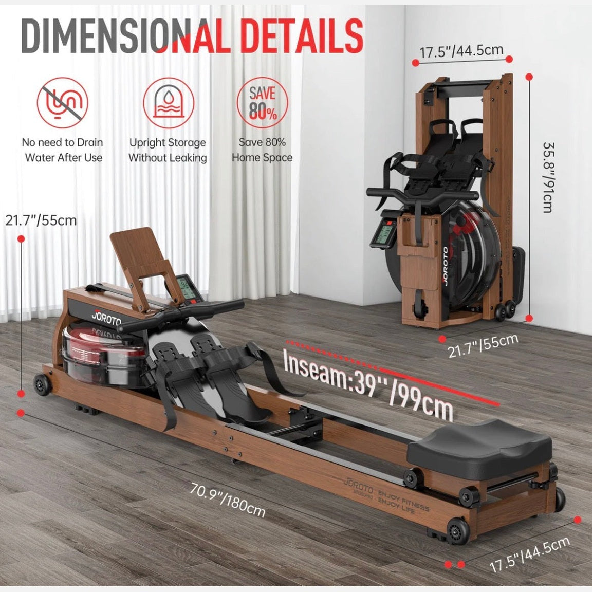 Solid Oak Water Resistance Rowing Machine