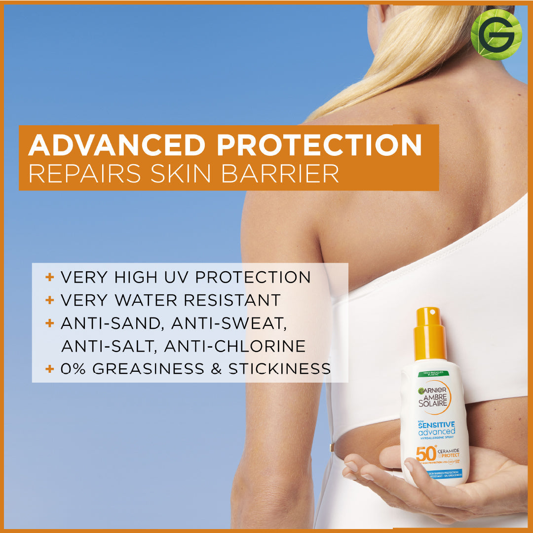 Garnier Ambre Solaire Sensitive Advanced SPF 50+ Ceramide Protect Sunscreen Spray For Adults 150ml - Medaid International