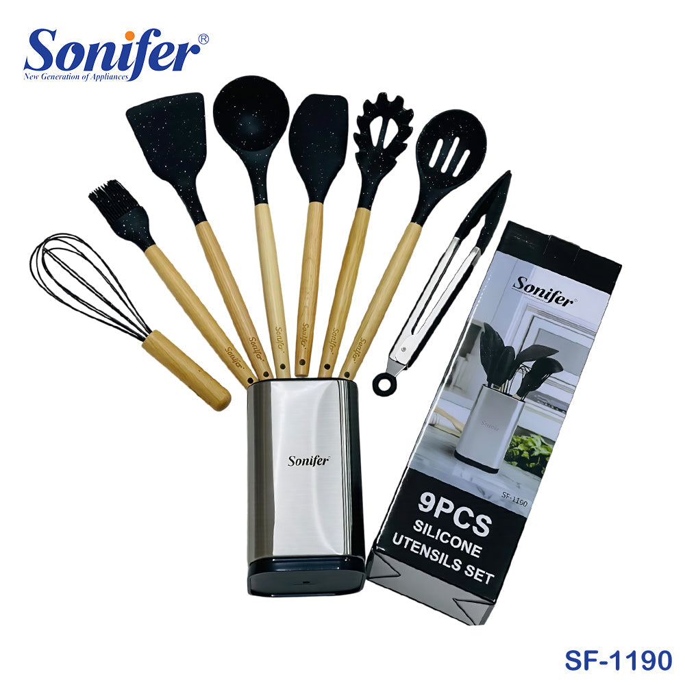 Sonifer SF-1190, 9-Piece Silicone Utensils Set with Holder