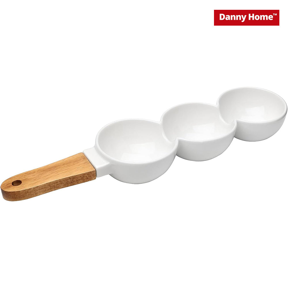 Danny Home Chips and sauce ceramic Bowls with wooden handle – 3 Parts