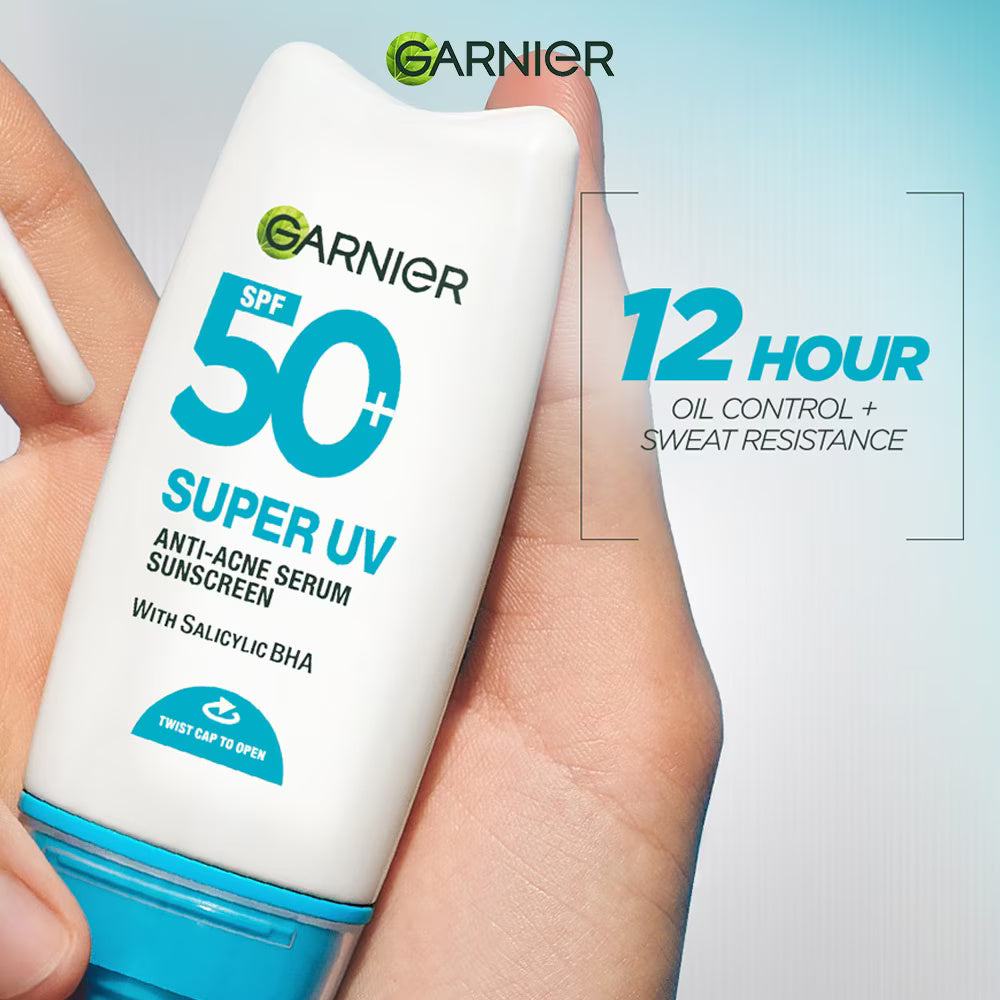 Garnier Super UV Anti-Acne Serum Sunscreen SPF50+ 30ml – Lightweight Daily Protection