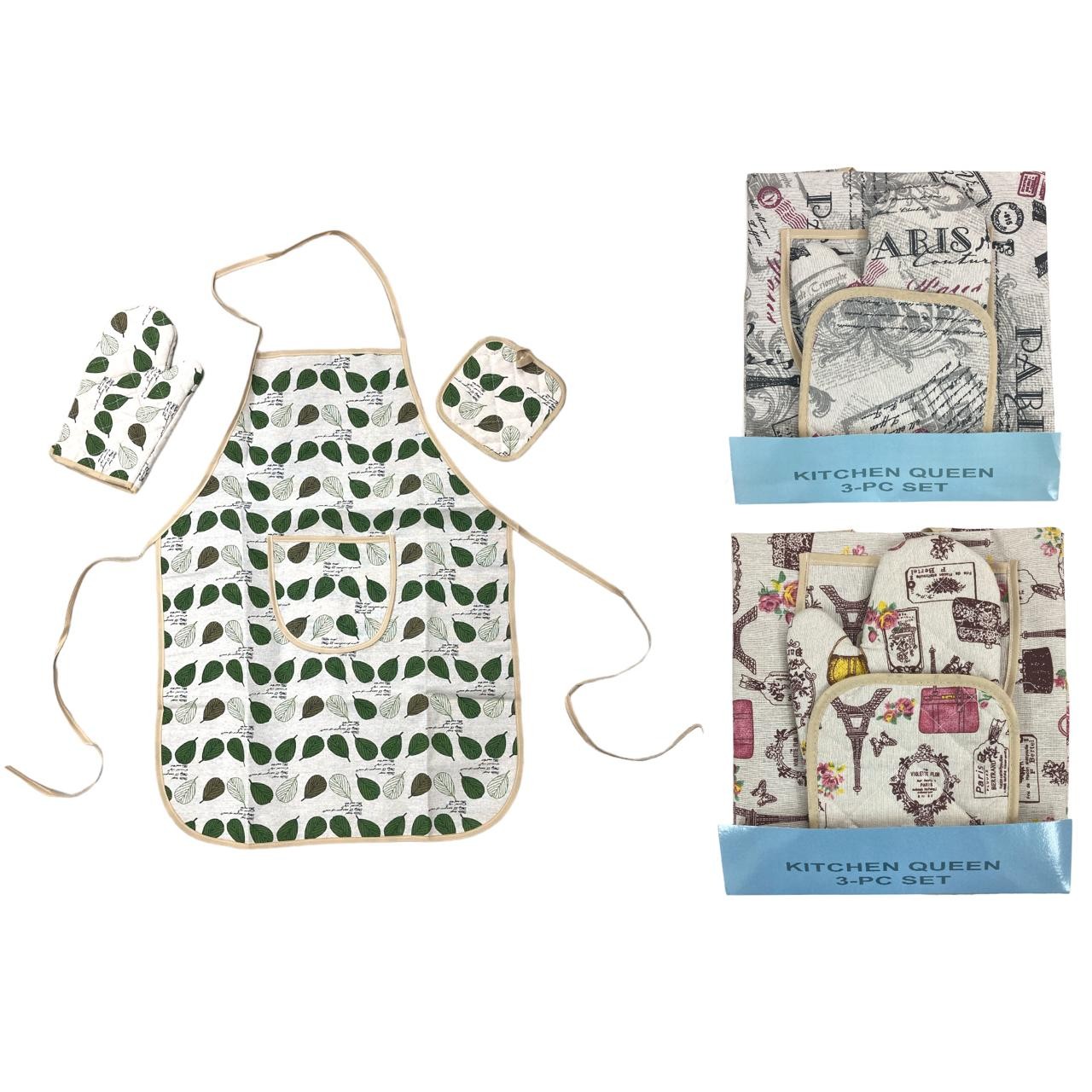 Colorful 100 % cotton apron with Mitten & Pot Holder